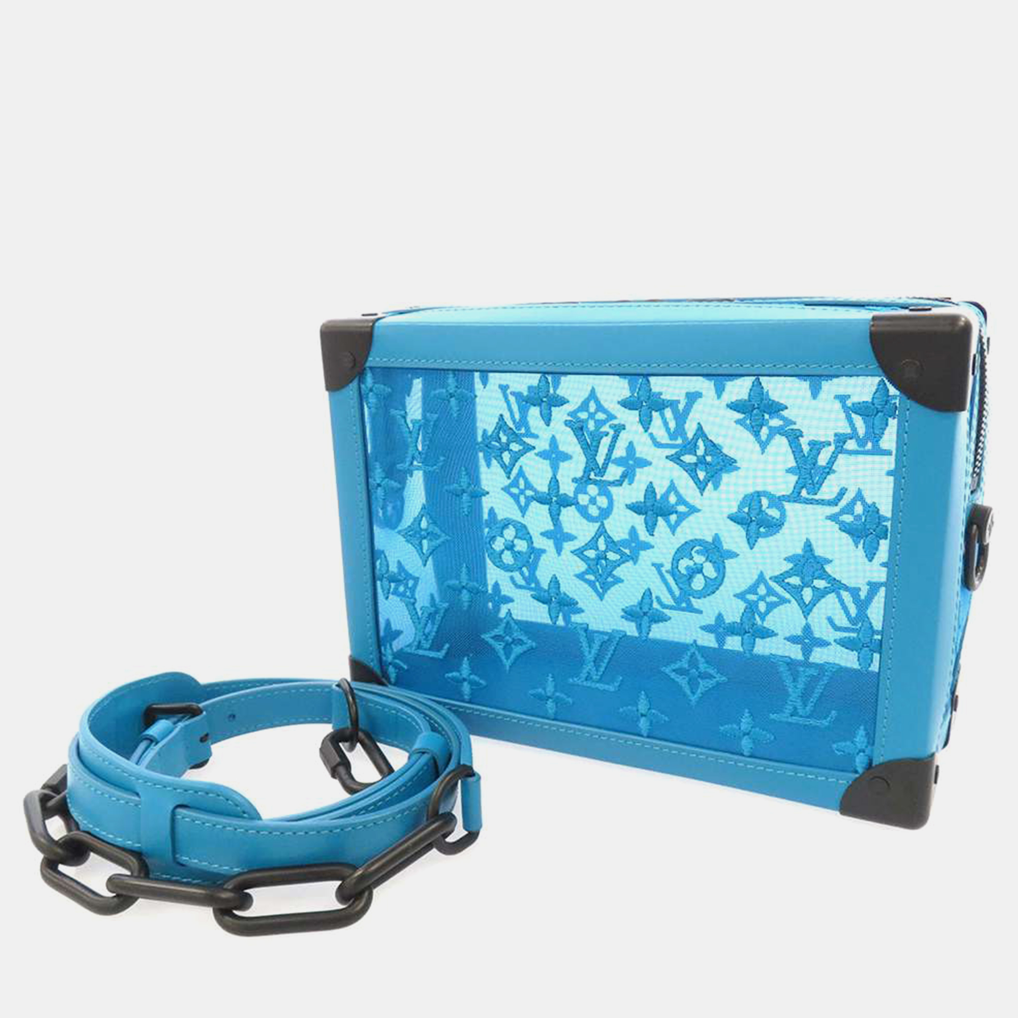 

Louis Vuitton Turquoise Monogram Pattern Mesh Calf Leather Soft Trunk, Blue