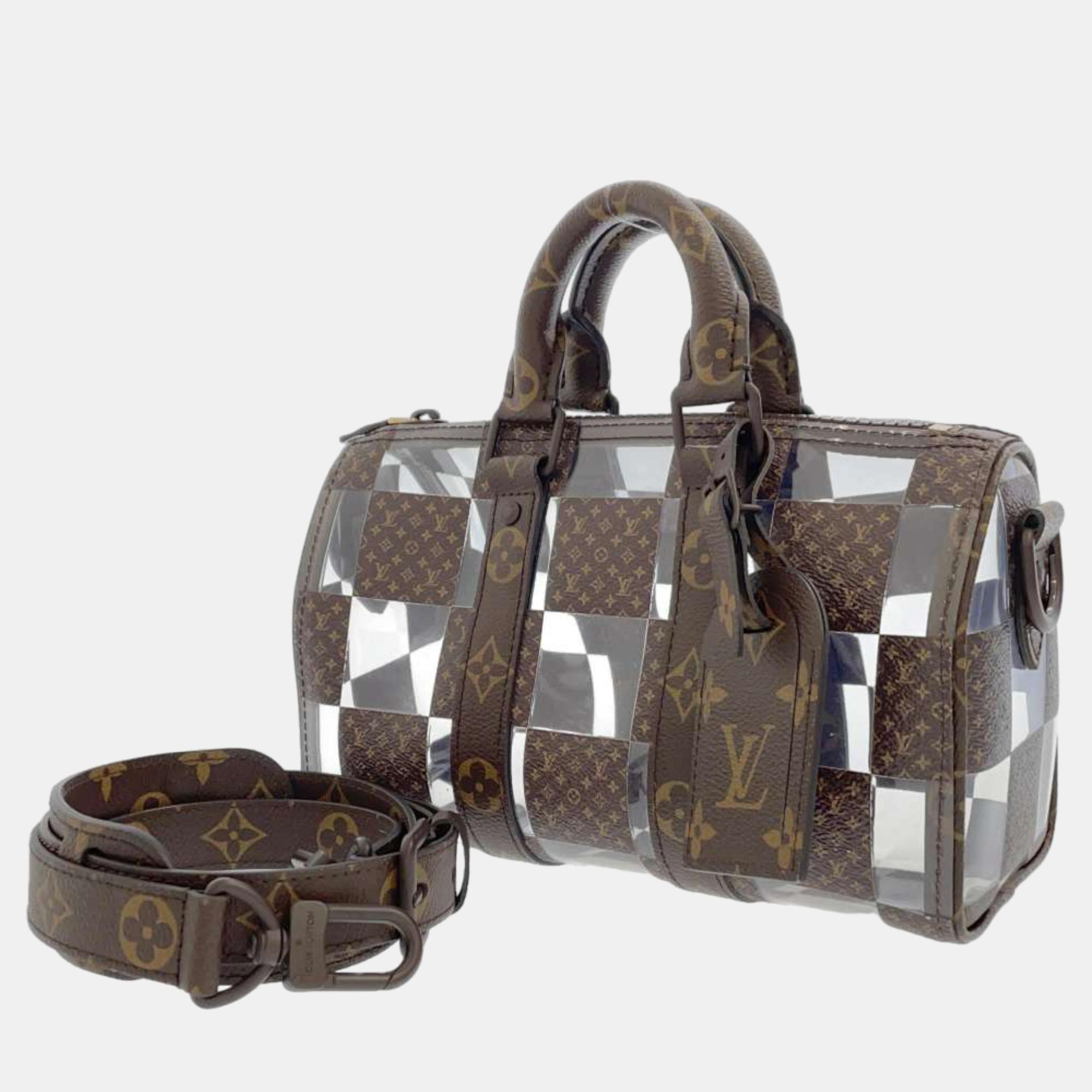 Pre-owned Louis Vuitton Monogram Chess Canvas Keepall Bandouliere 25 Duffel Bag In Brown
