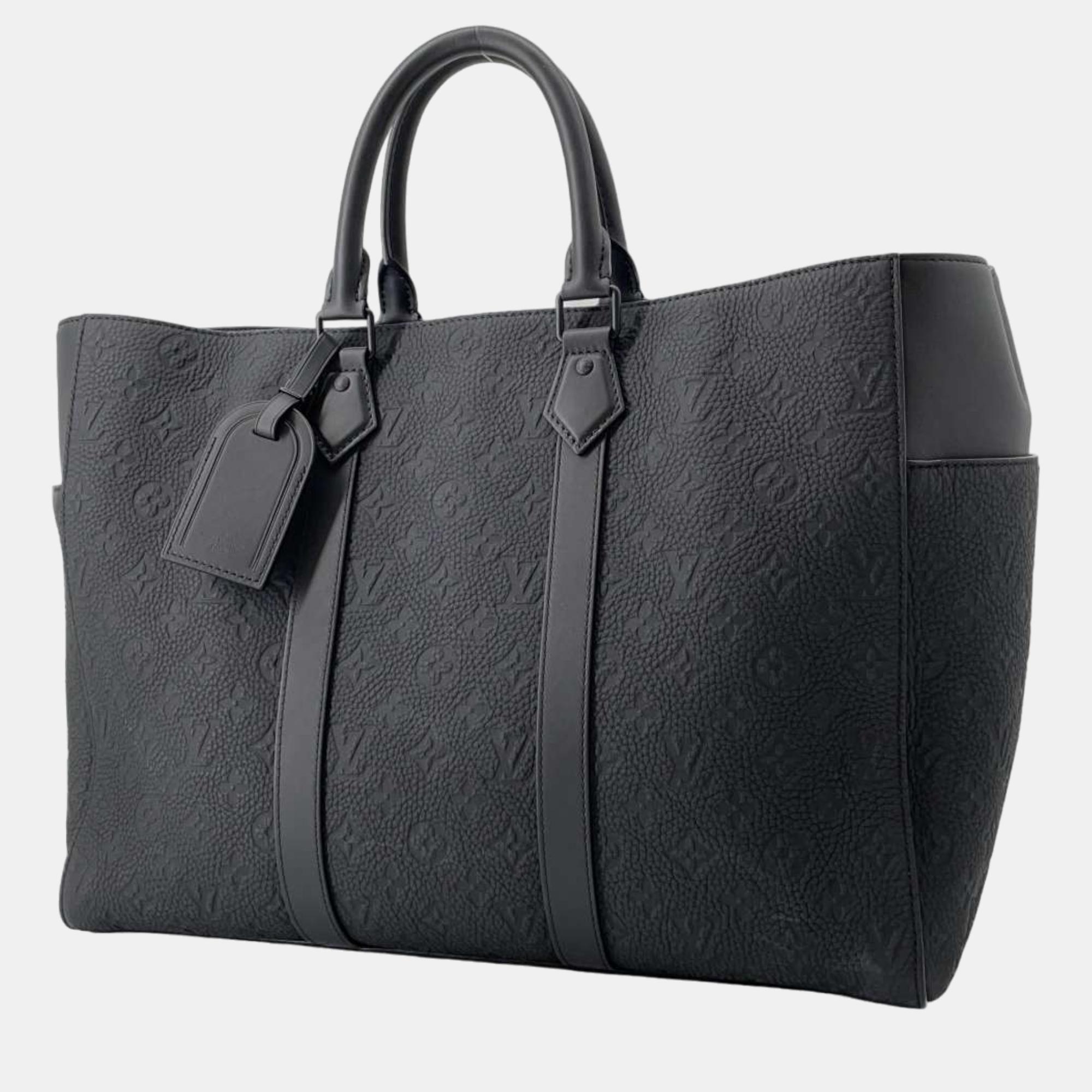 Pre-owned Louis Vuitton Black Monogram Embossed Leather Sac Plat 24h Tote Bag