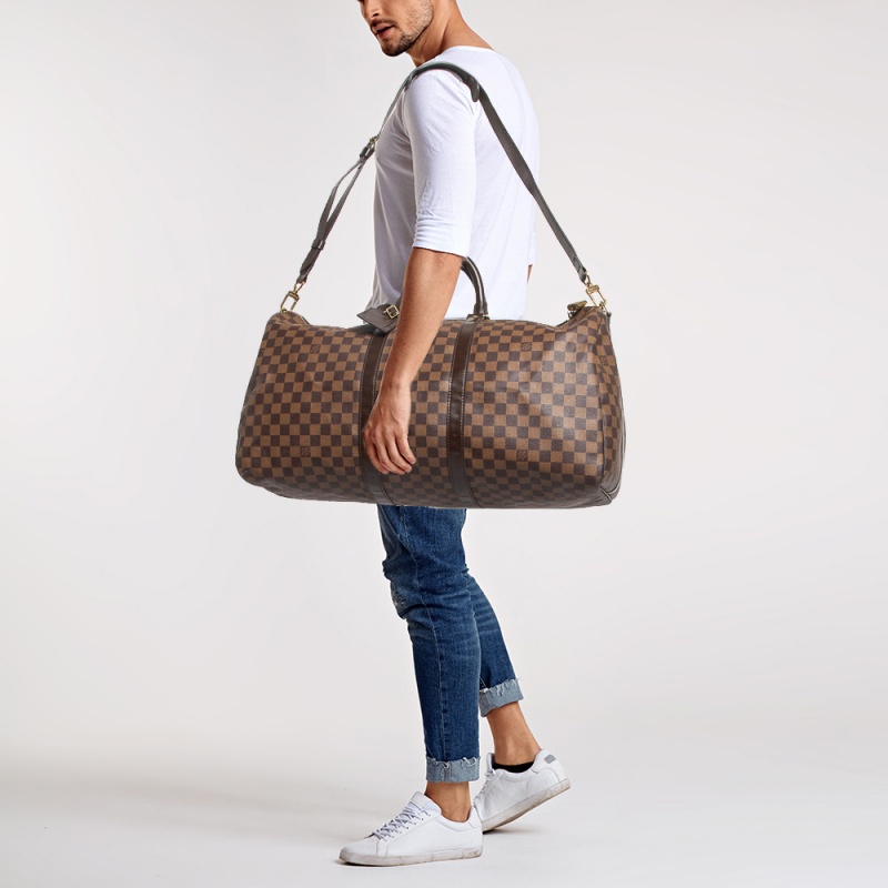 

Louis Vuitton Damier Ebene Canvas Keepall Bandouliere 55 Bag, Brown