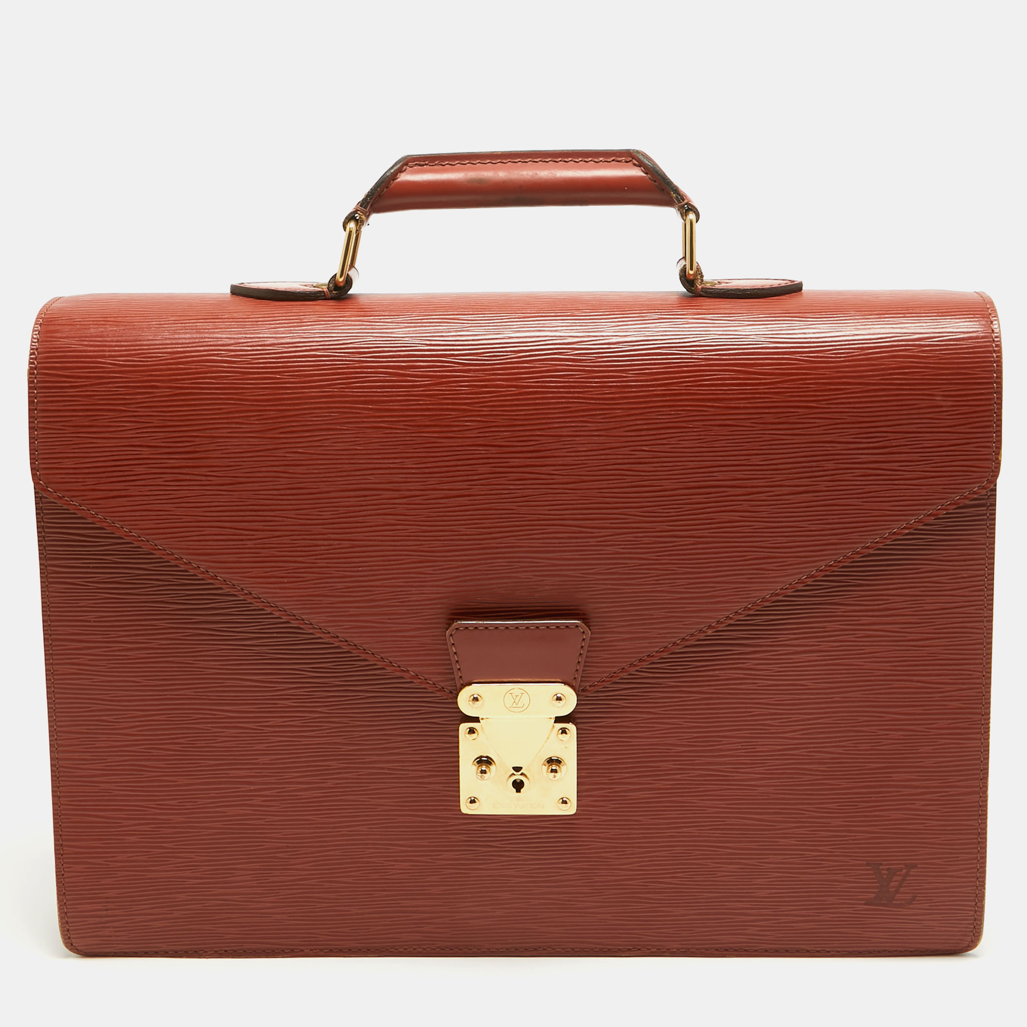 Pre-owned Louis Vuitton Cipango Gold Epi Leather Serviette Conseiller Briefcase In Brown