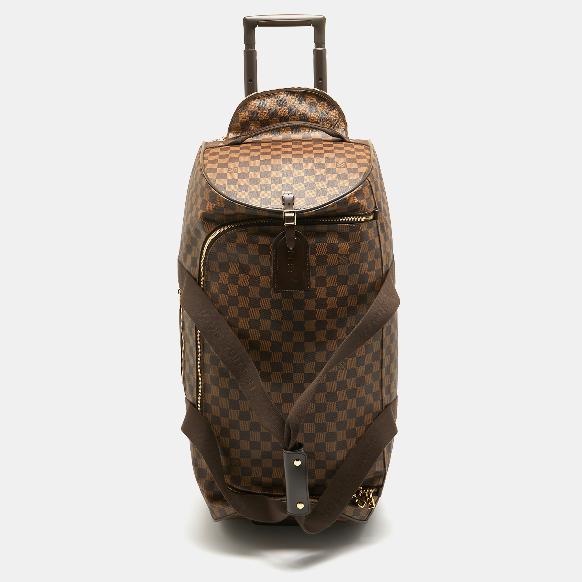Pre-owned Louis Vuitton Damier Ebene Canvas Neo Eole 65 Rolling Duffle Bag In Brown