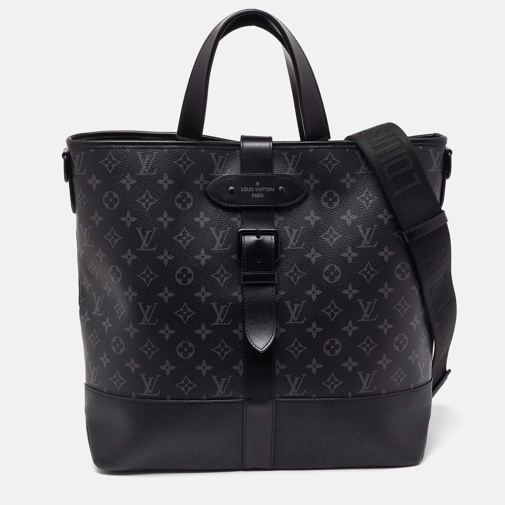 Pre-owned Louis Vuitton Monogram Eclipse Saumur Tote In Black