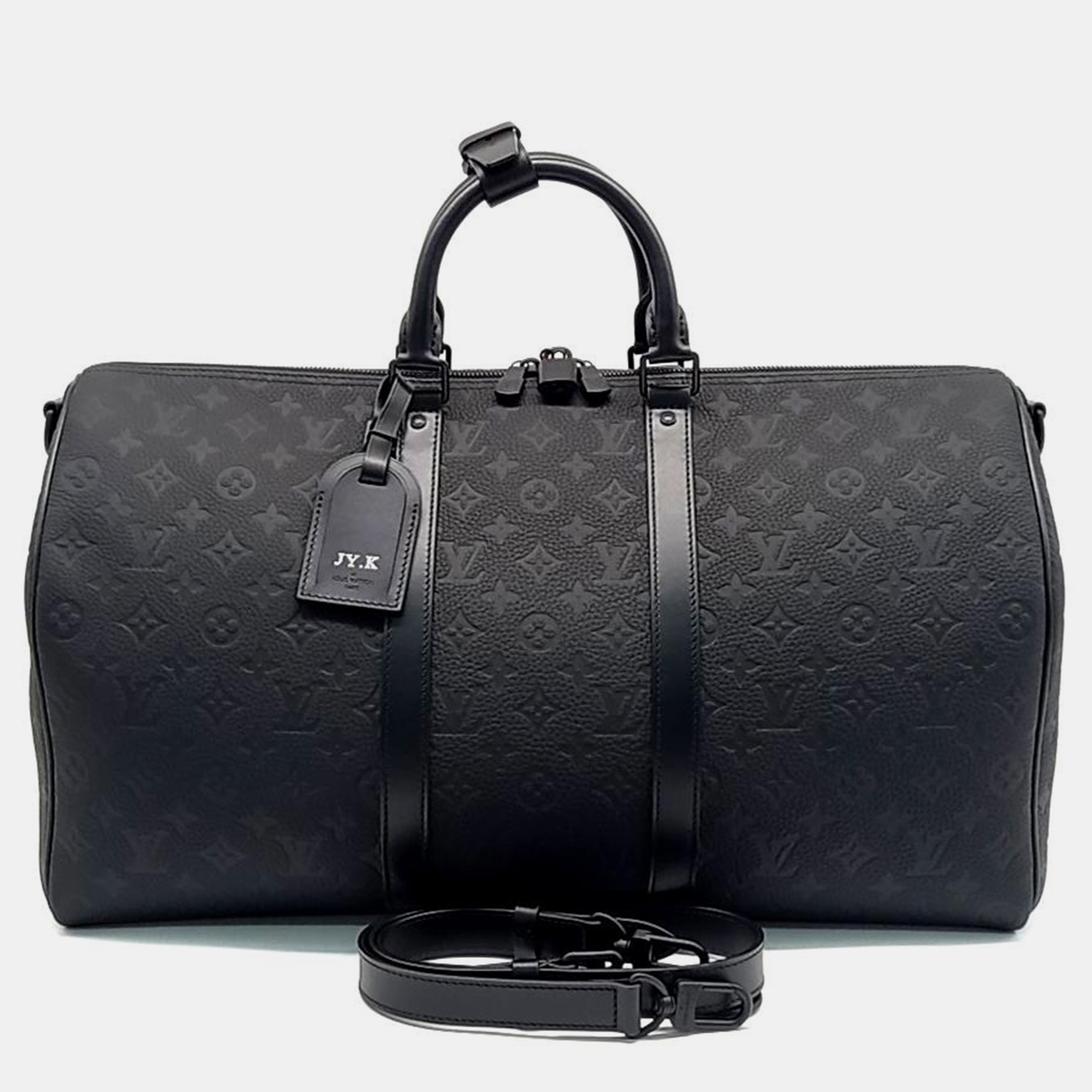 Pre-owned Louis Vuitton Trunk Bandouliere Keepall 50 Handbag In Black