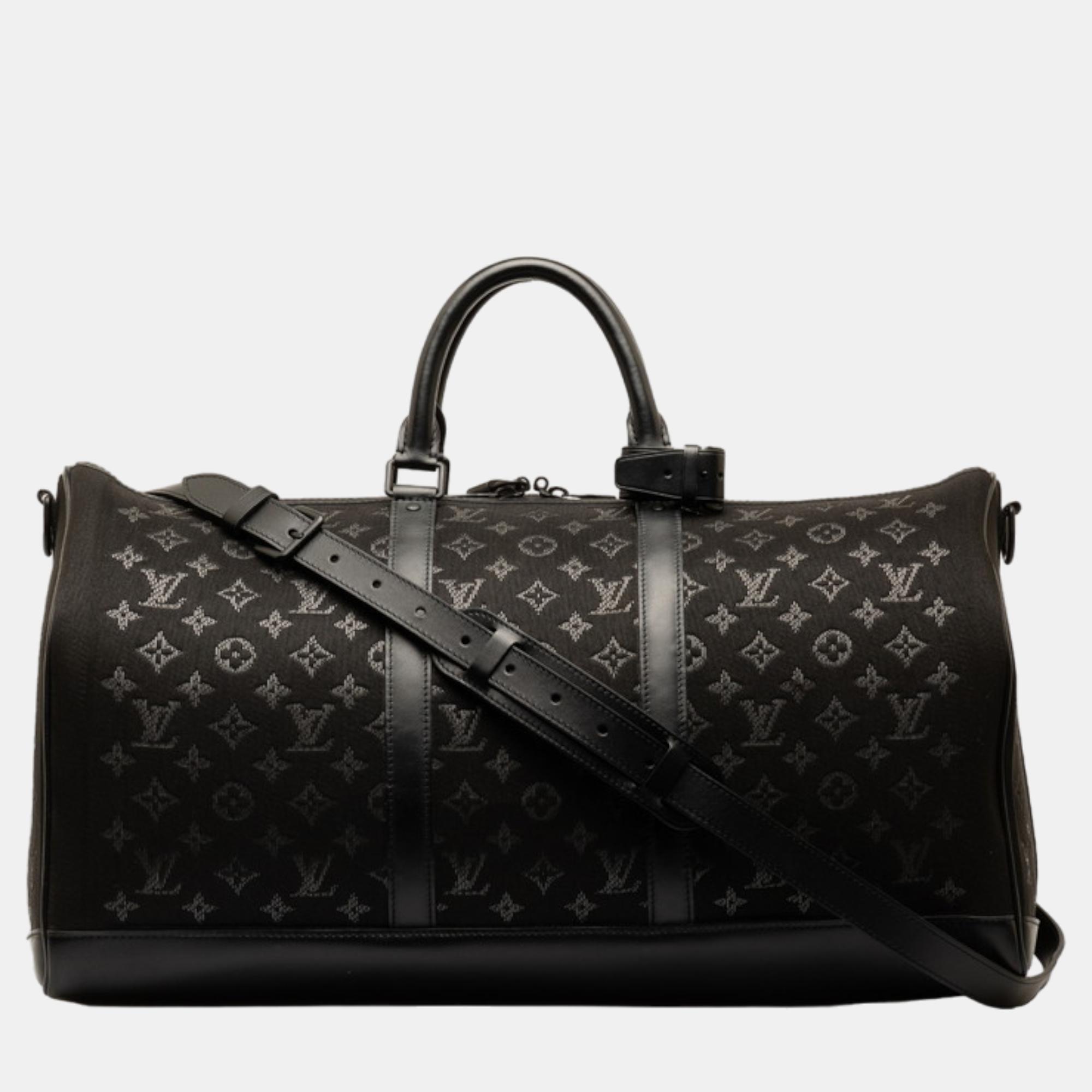 Pre-owned Louis Vuitton Black Canvas Monogram Light Up Keepall Bandouliere 50 Travel Bag