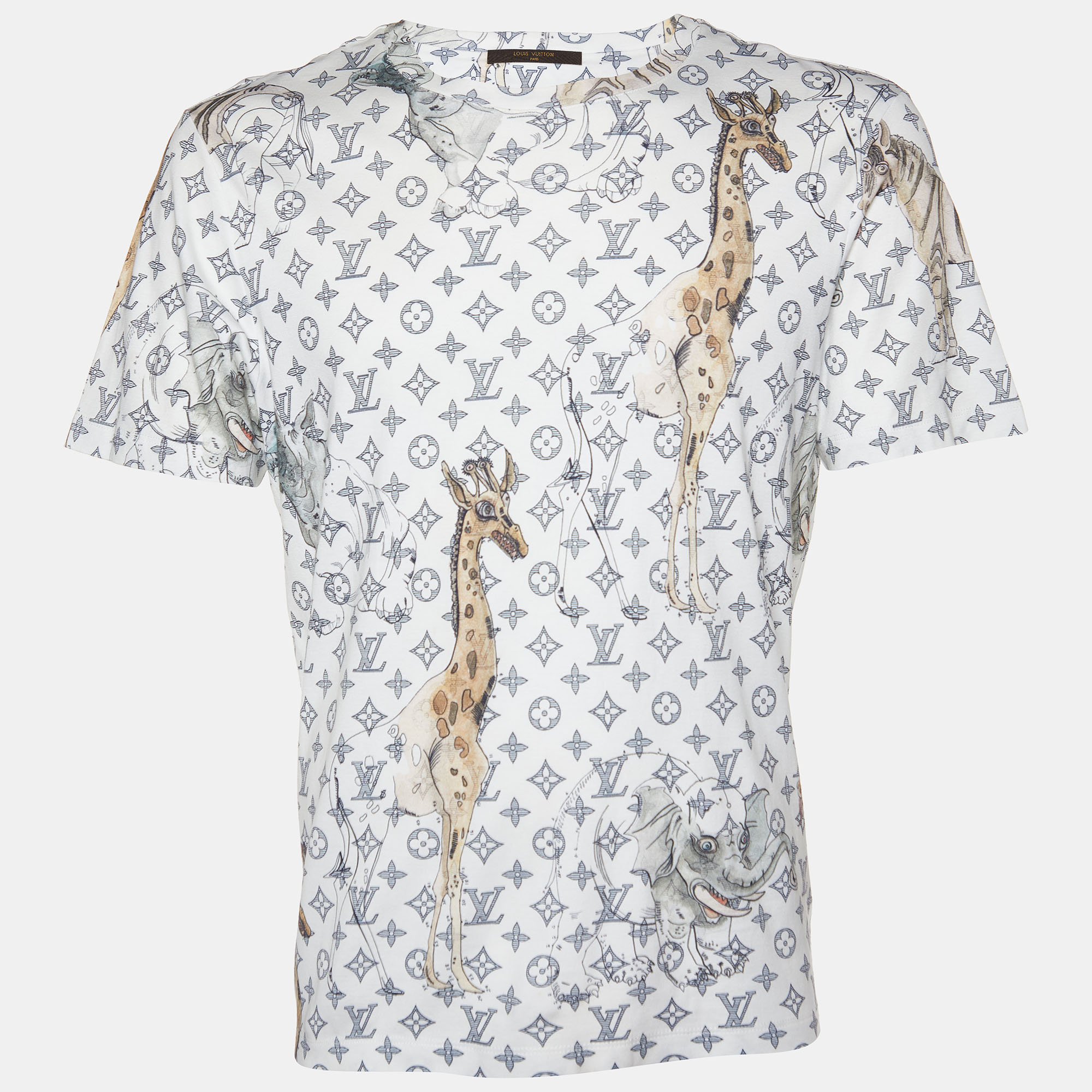 

Louis Vuitton White Safari Monogram Print Cotton Crew Neck T-Shirt L