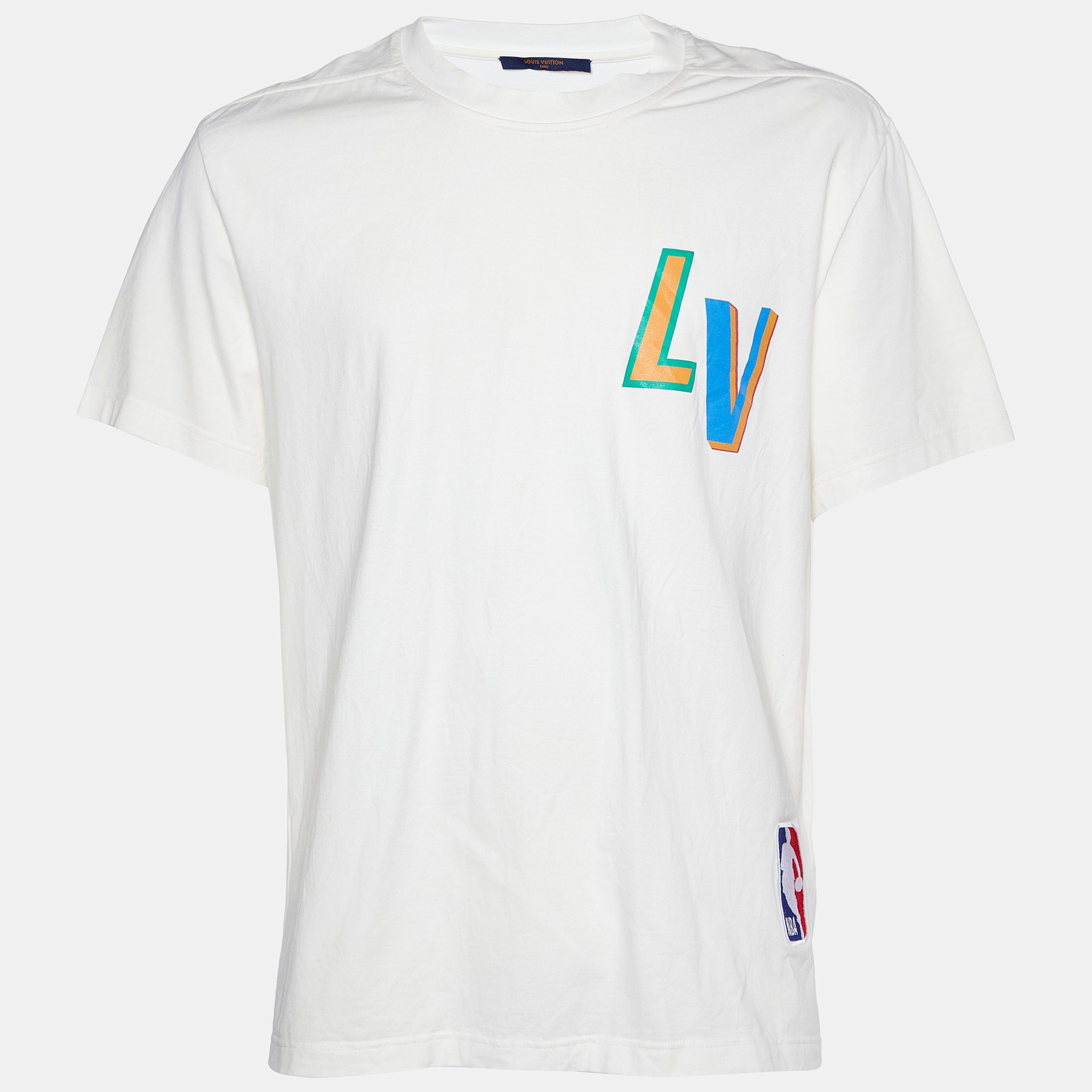 

Louis Vuitton X NBA Ivory Logo Print Cotton Crew Neck T-Shirt XL, White