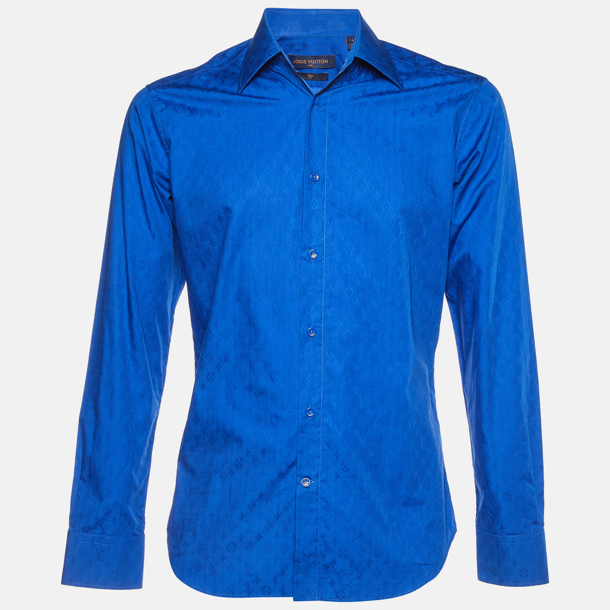 

Louis Vuitton Blue Monogram Jacquard Cotton Button-Up Shirt S