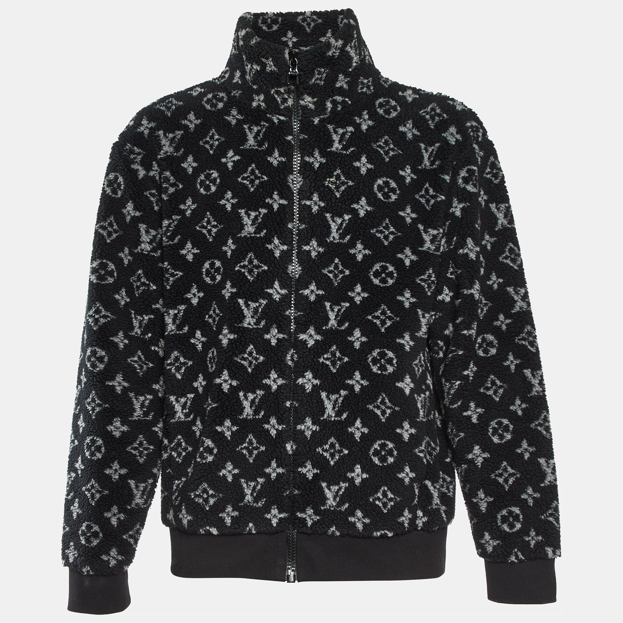 Pre-owned Louis Vuitton Black Monogram Fleece Zip-up Teddy Jacket L