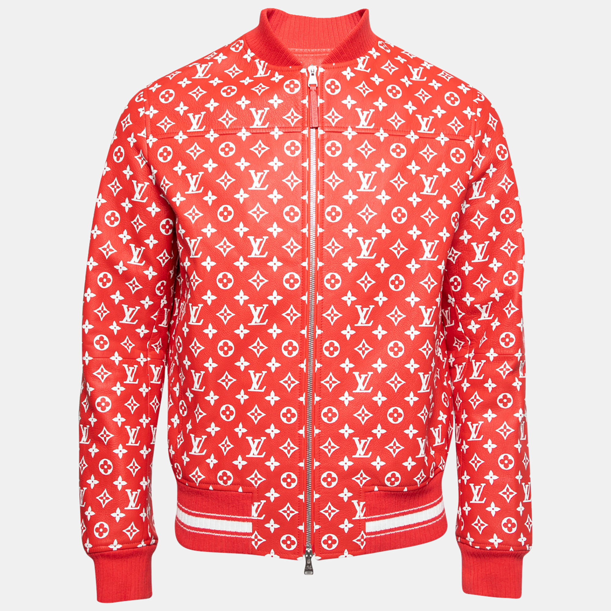 

Louis Vuitton X Supreme Red Monogram Leather Bomber Jacket M