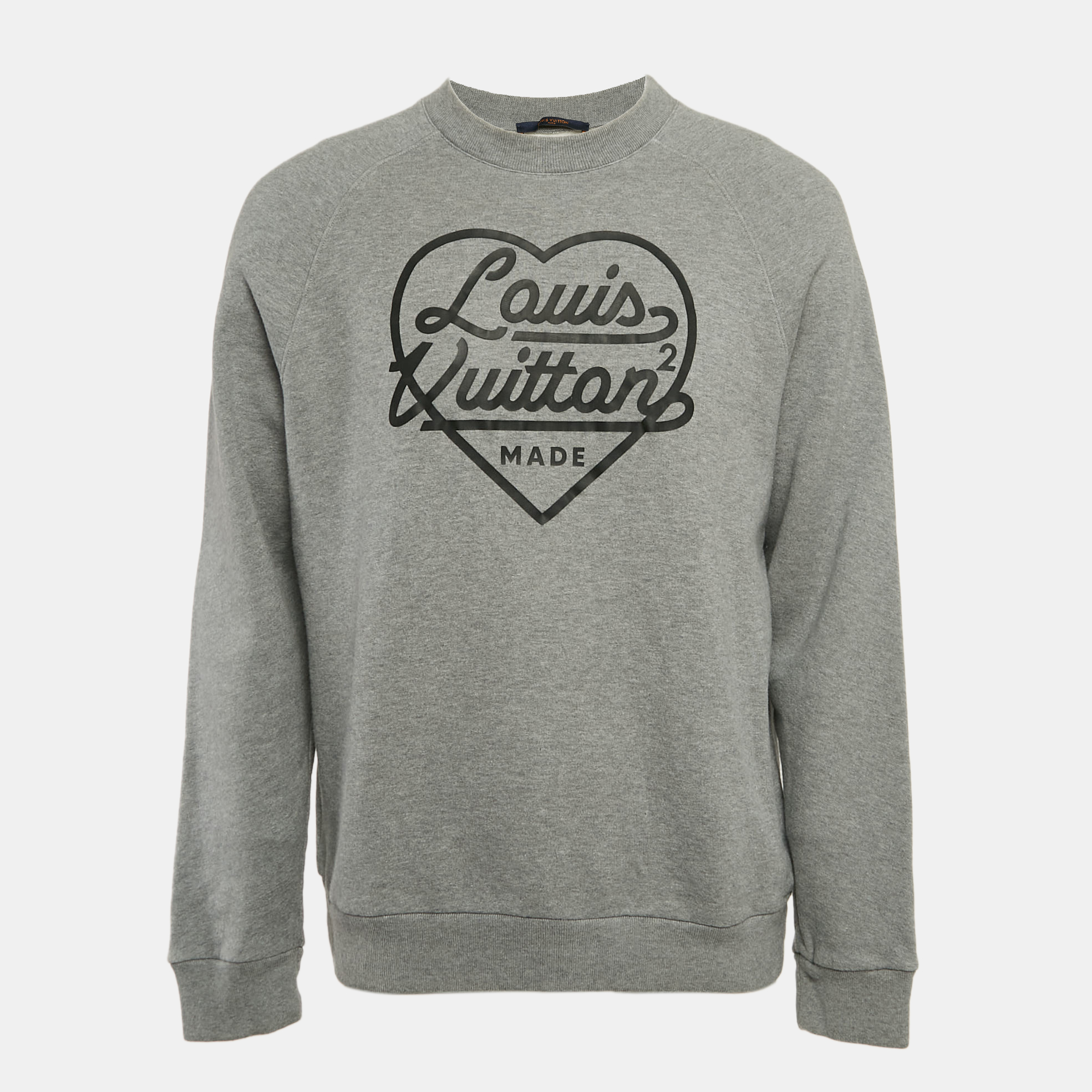 

Louis Vuitton X Nigo Grey Logo Heart Print Cotton Knit Sweatshirt L