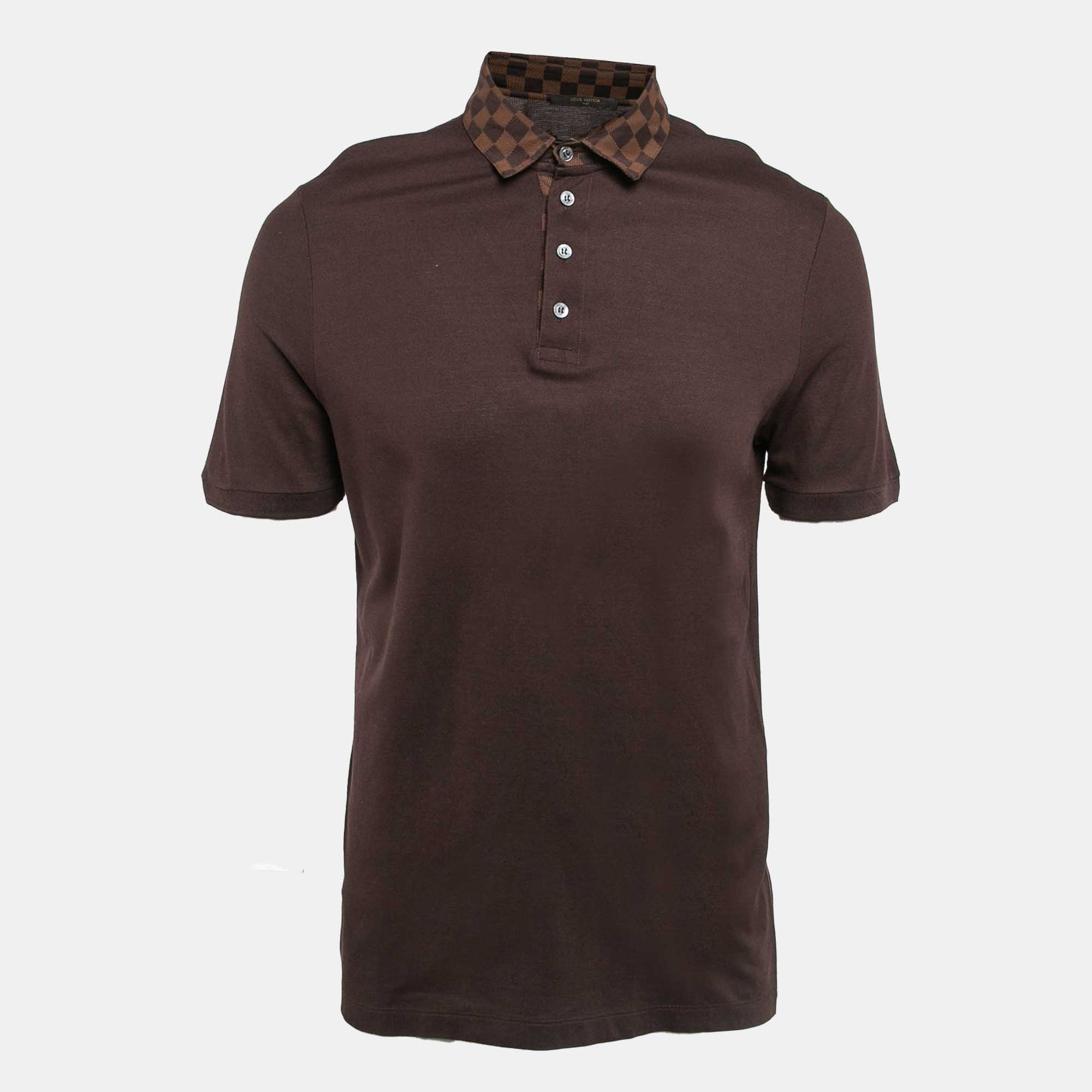 

Louis Vuitton Brown Cotton Damier Ebene Detailed Polo T-Shirt L