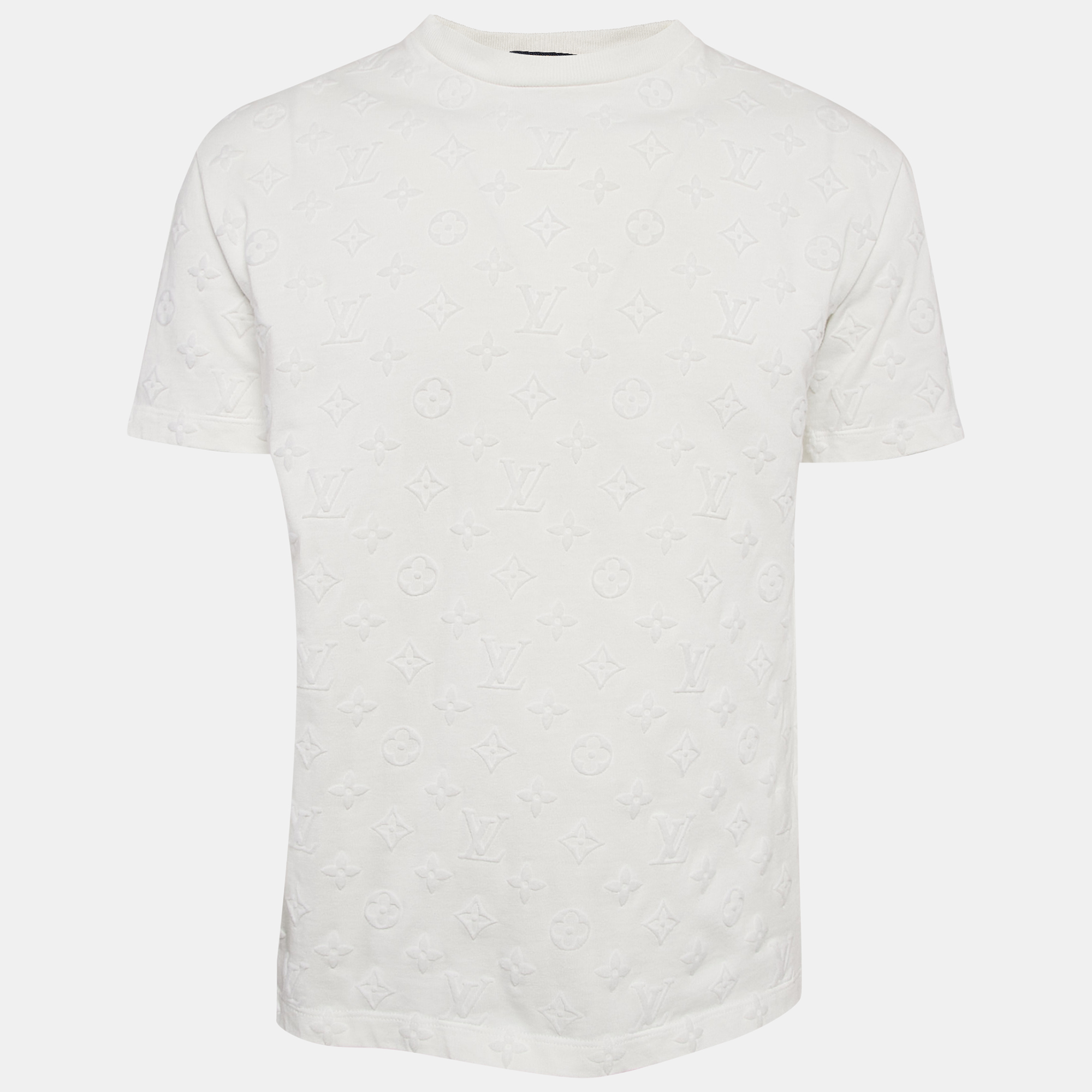 

Louis Vuitton White Cotton Logo Jacquard Knit T-Shirt M