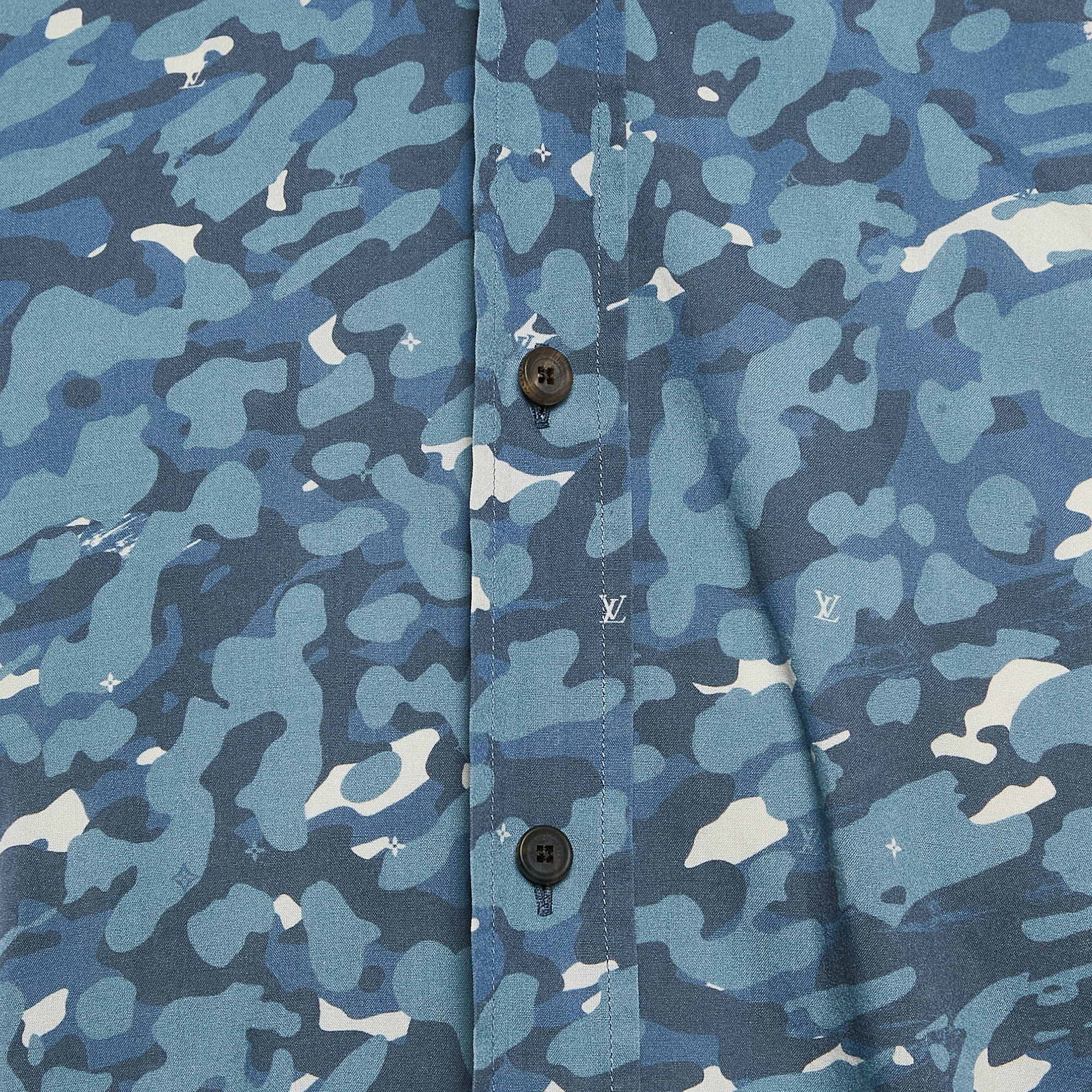 Louis Vuitton Blue Camouflage Print Button Front Shirt M 