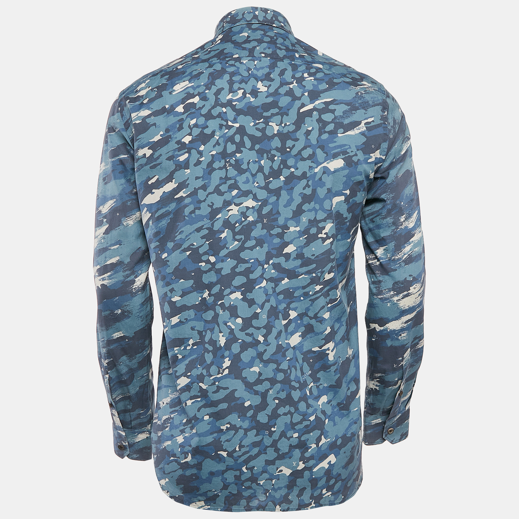 Louis Vuitton Blue Camouflage Print Button Front Shirt M 