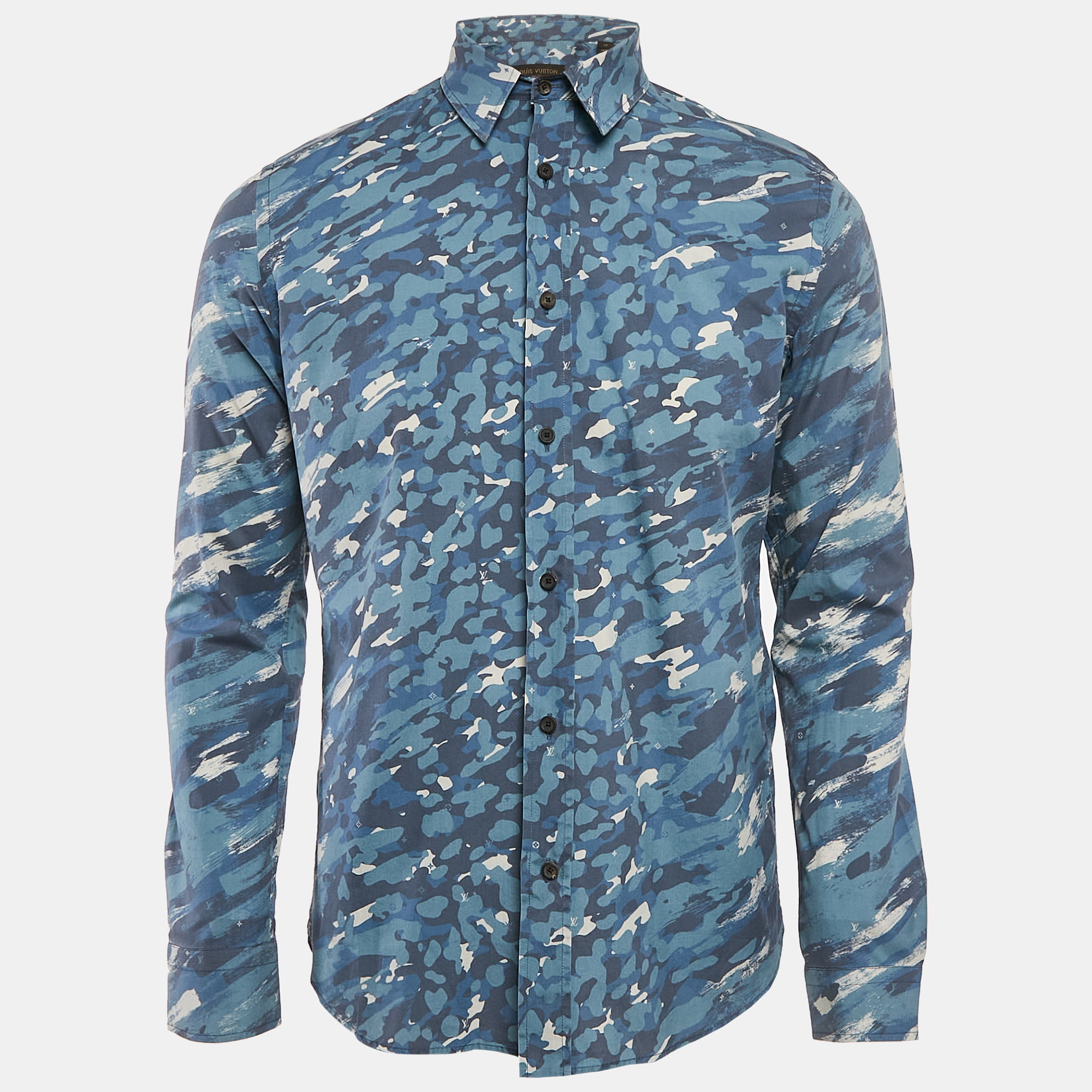 

Louis Vuitton Blue Camouflage Print Button Front Shirt M