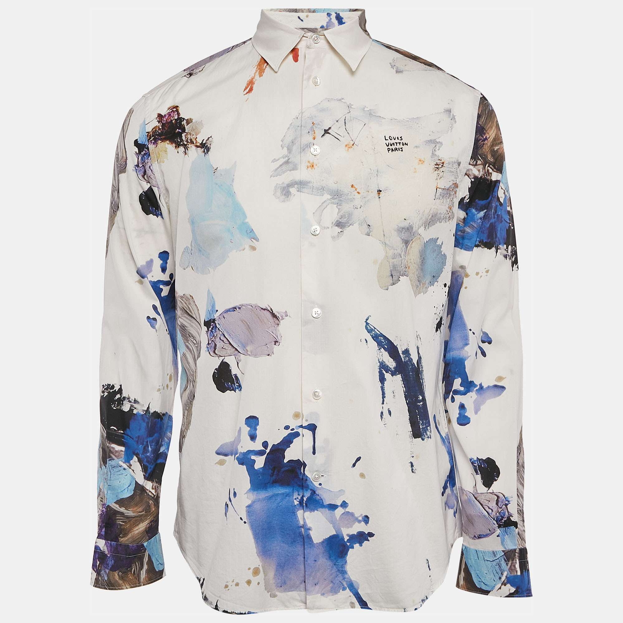 

Louis Vuitton White Paint Splatter Print Cotton Regular Fit Shirt M