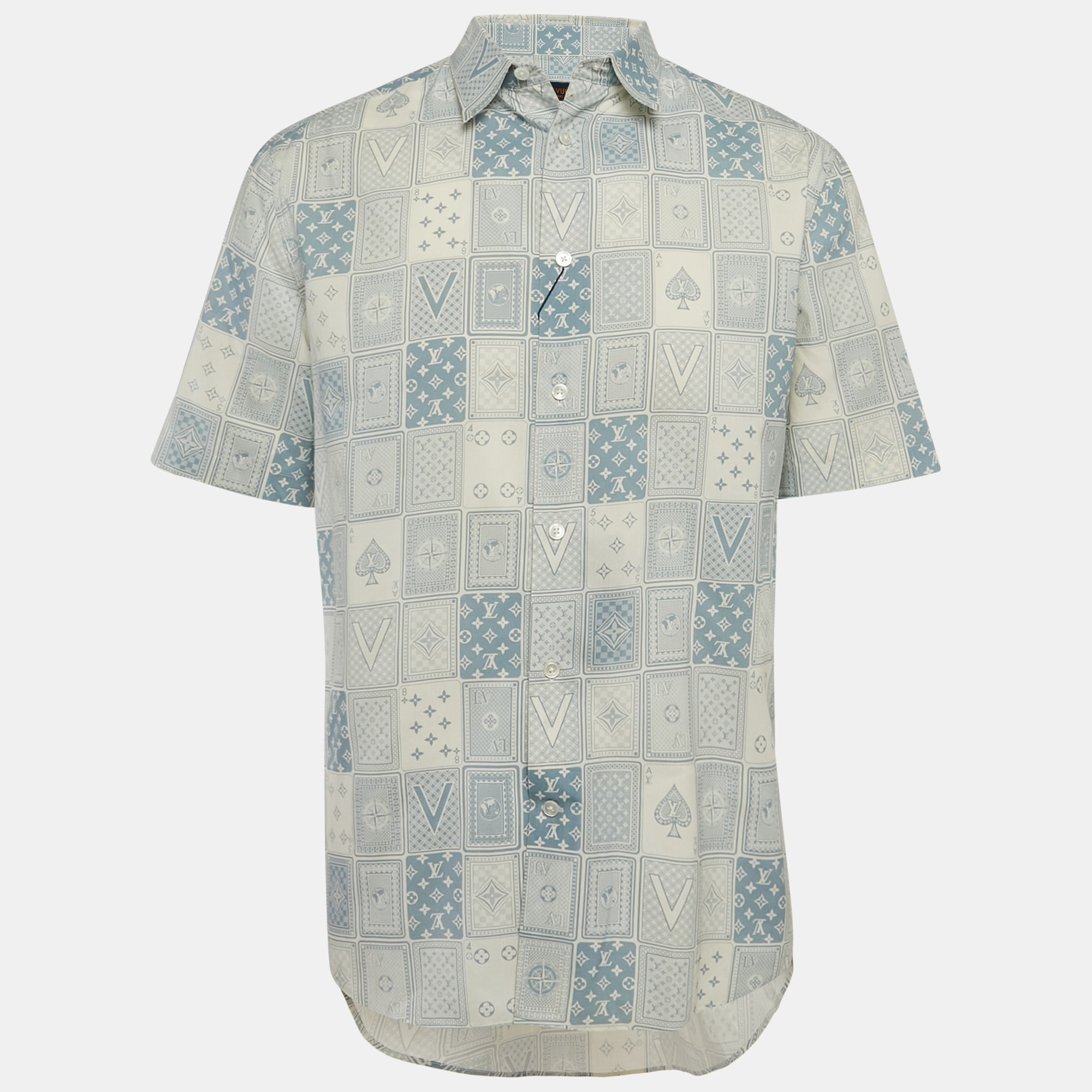 

Louis Vuitton Blue LV Cards Print Cotton Short-Sleeve Shirt L