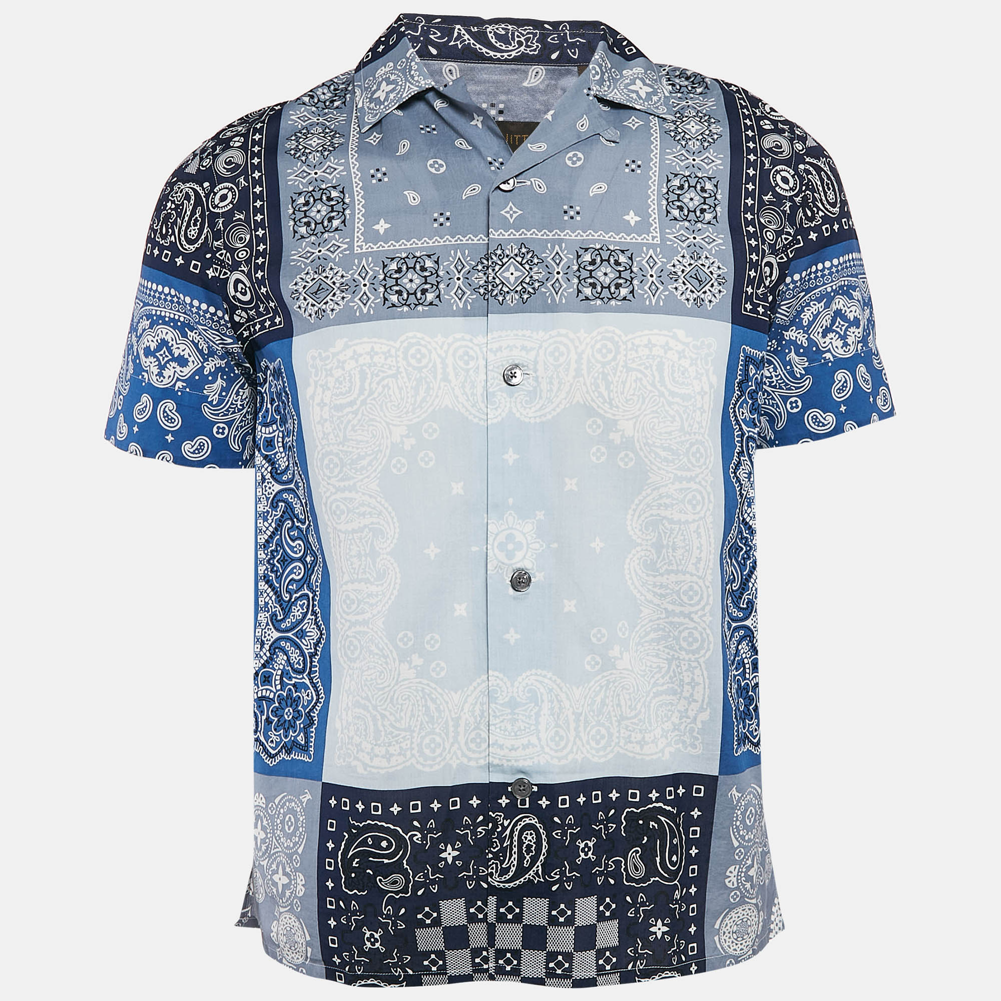 

Louis Vuitton Blue Bandana Print Cotton Short-Sleeve Shirt S