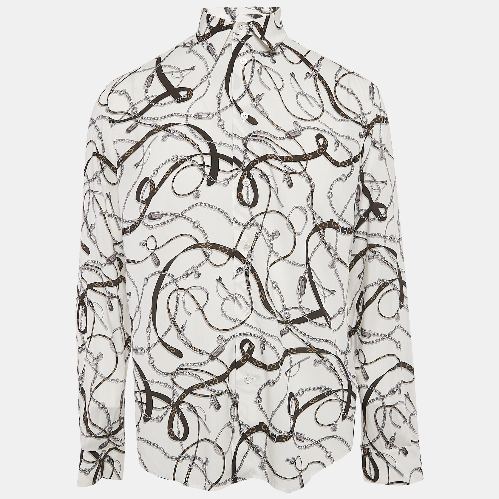 

Louis Vuitton White Chain and Belt Print Crepe Shirt M