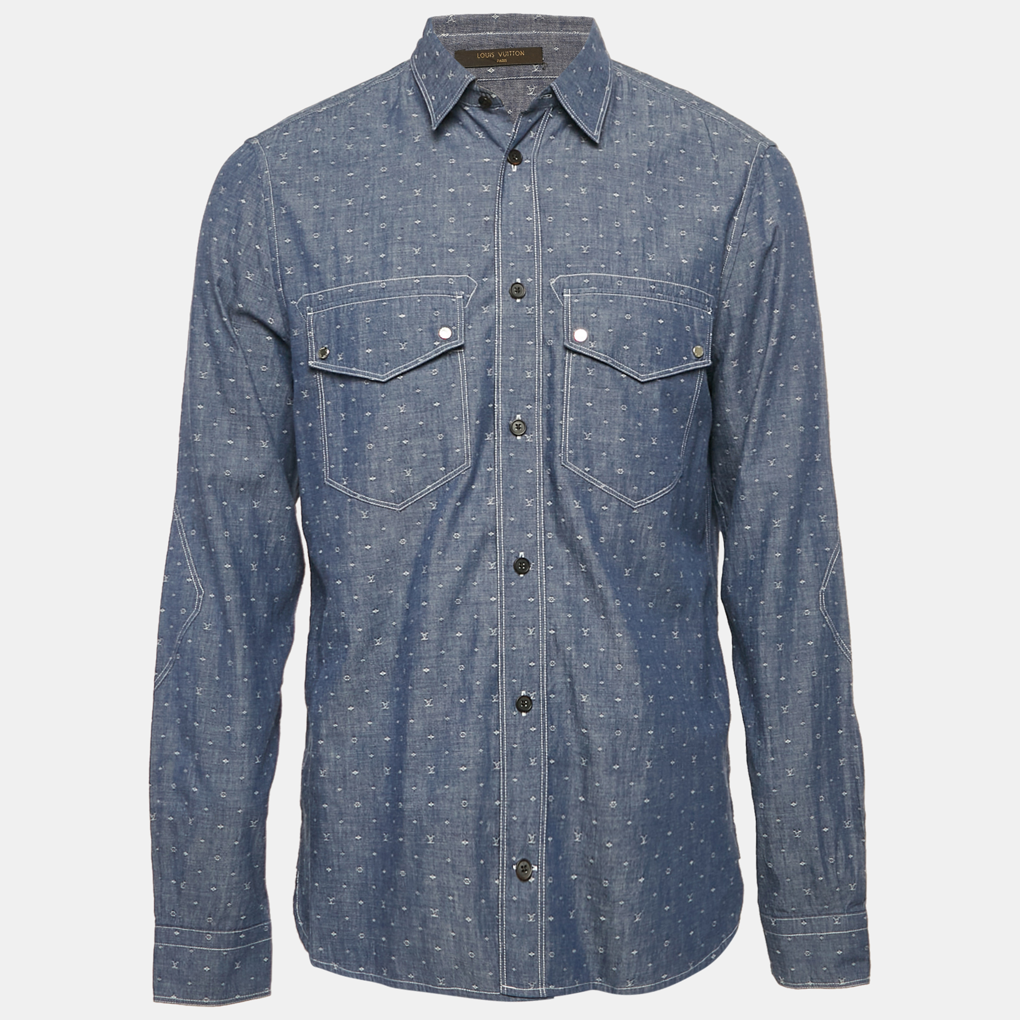 

Louis Vuitton Blue Monogram Denim Button Front Shirt L