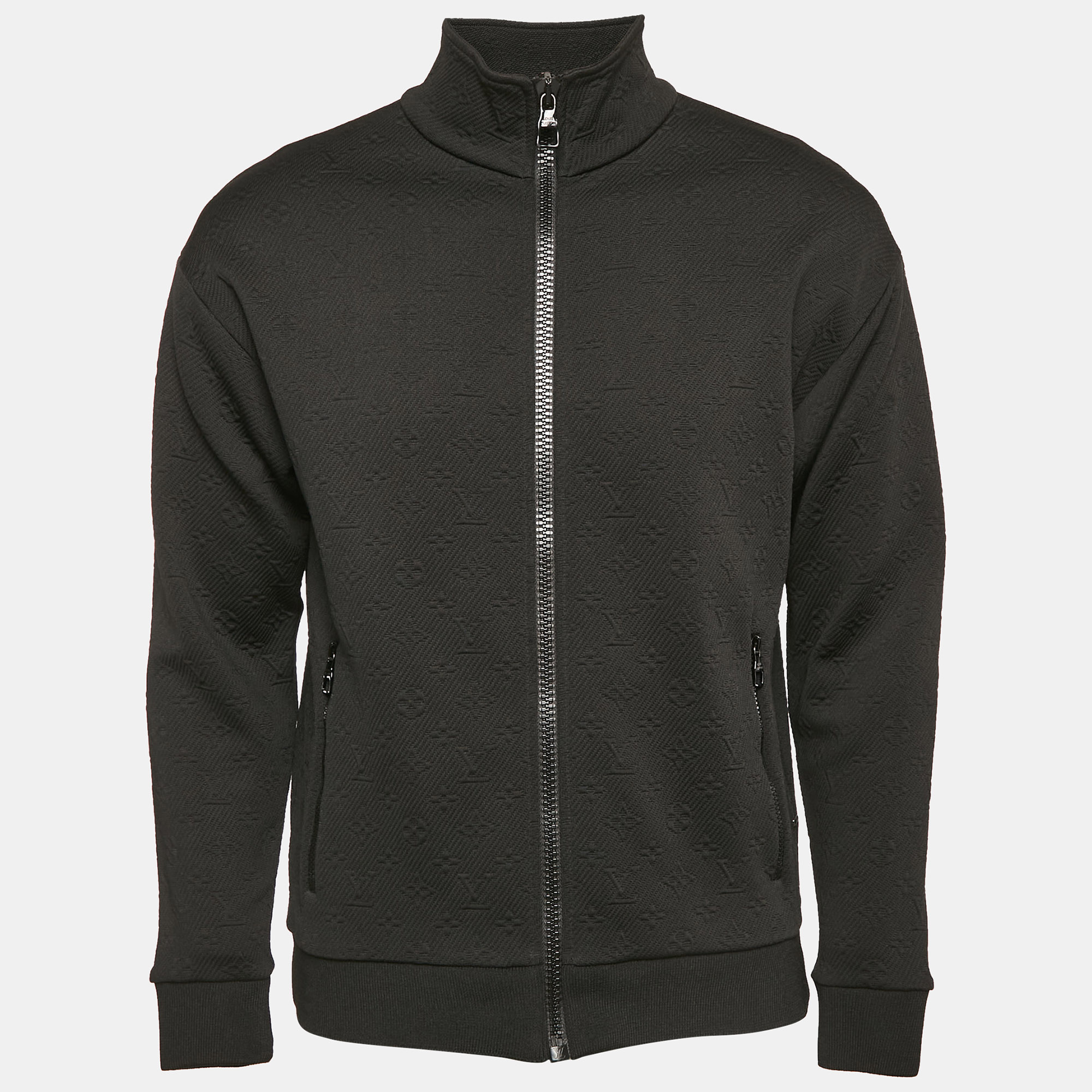

Louis Vuitton Black Monogram Textured Knit Zip Up Jacket S
