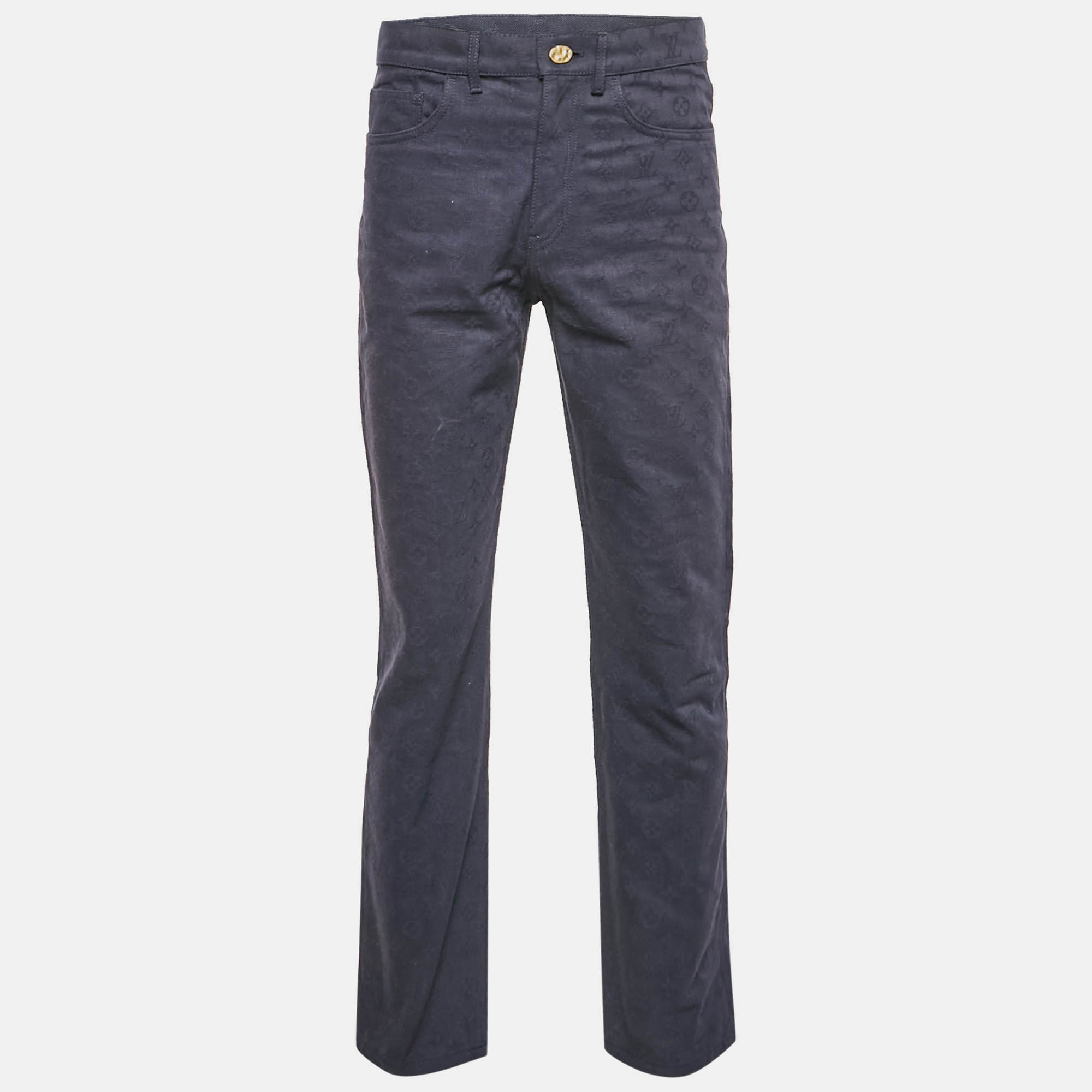 

Louis Vuitton Navy Blue Monogram Jacquard Denim Jeans S Waist 31"