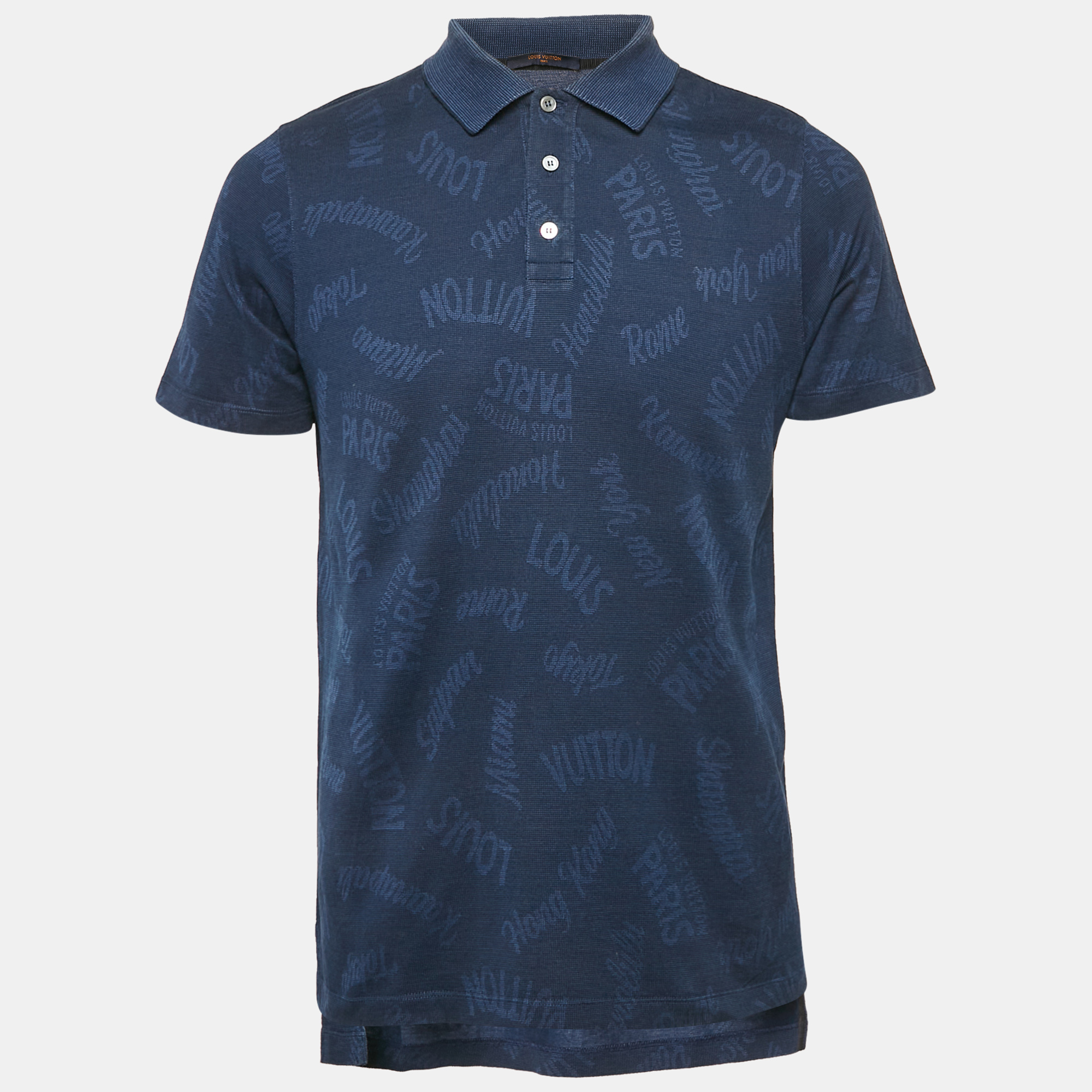 

Louis Vuitton Blue Logo Print Cotton Pique Polo T-Shirt L