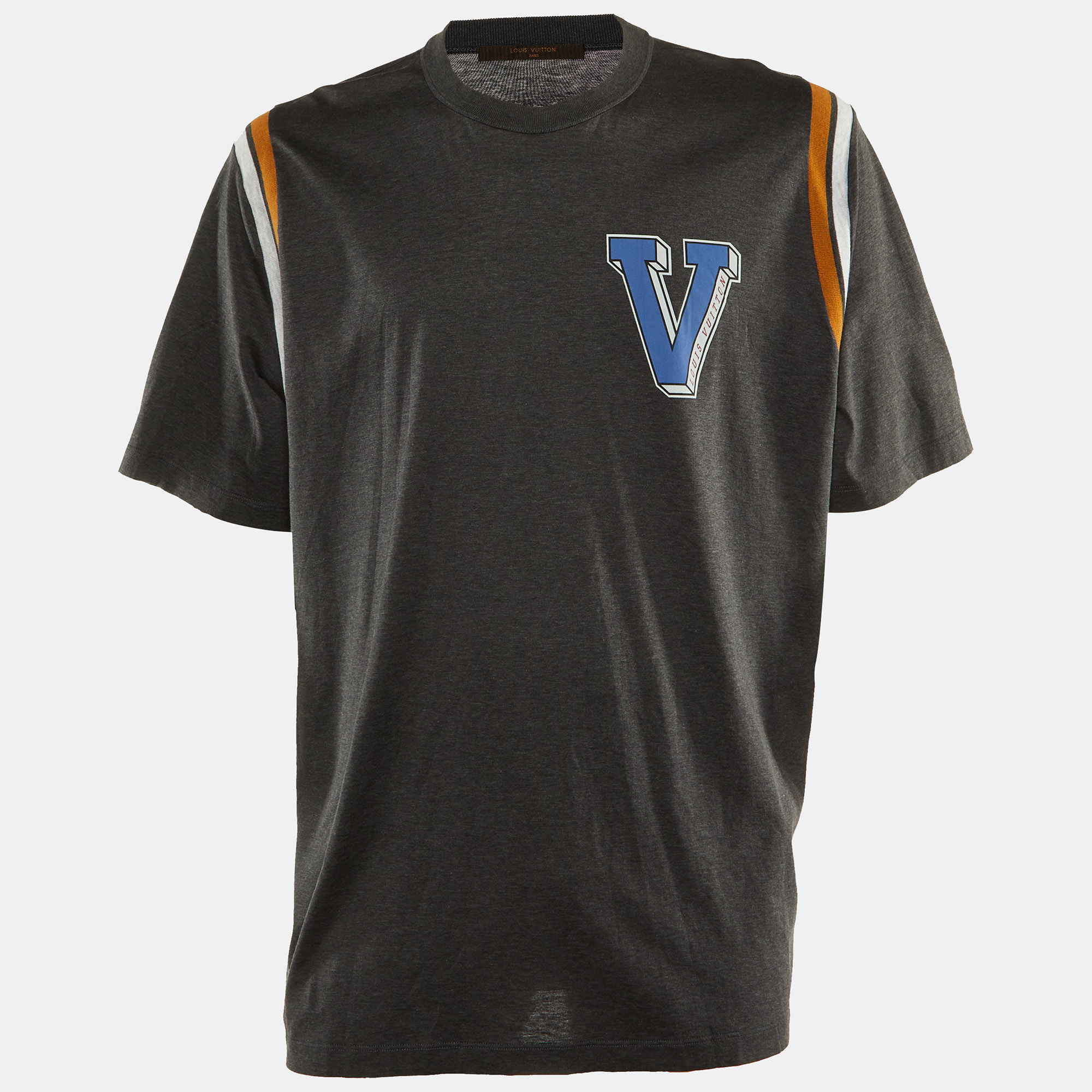 

Louis Vuitton Grey V Logo Print Cotton Crew Neck T-Shirt 6L