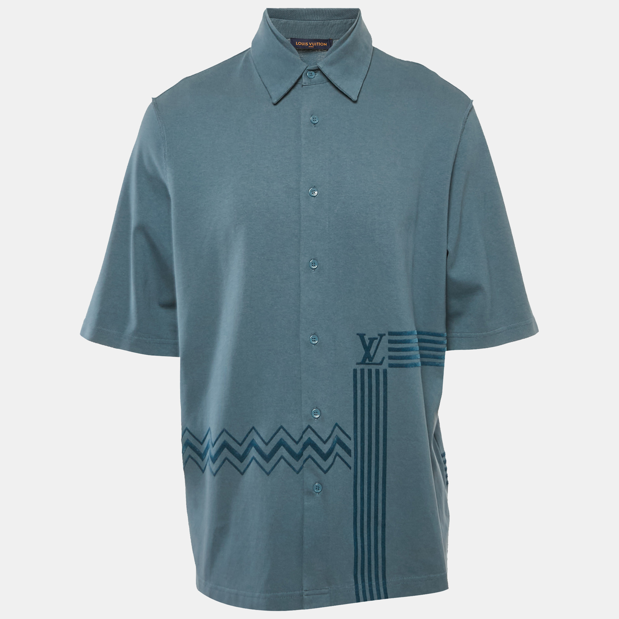 

Louis Vuitton Blue Flock Print Cotton Knit Button Front Shirt M