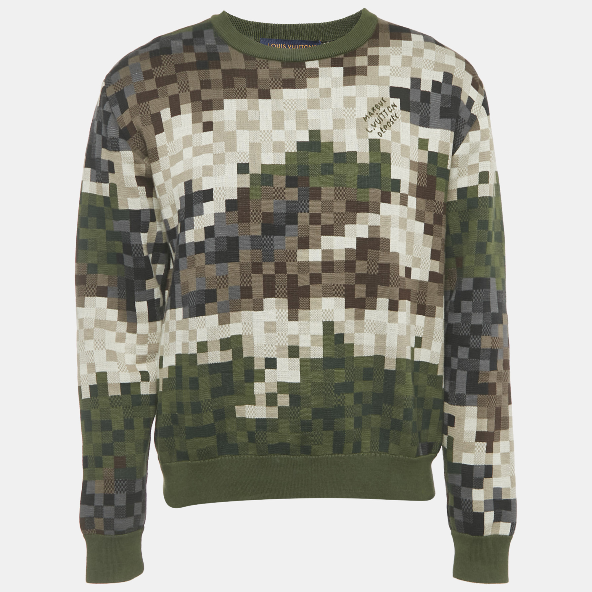 

Louis Vuitton Green Damier Cotton Jacquard Stud Detail Pullover M