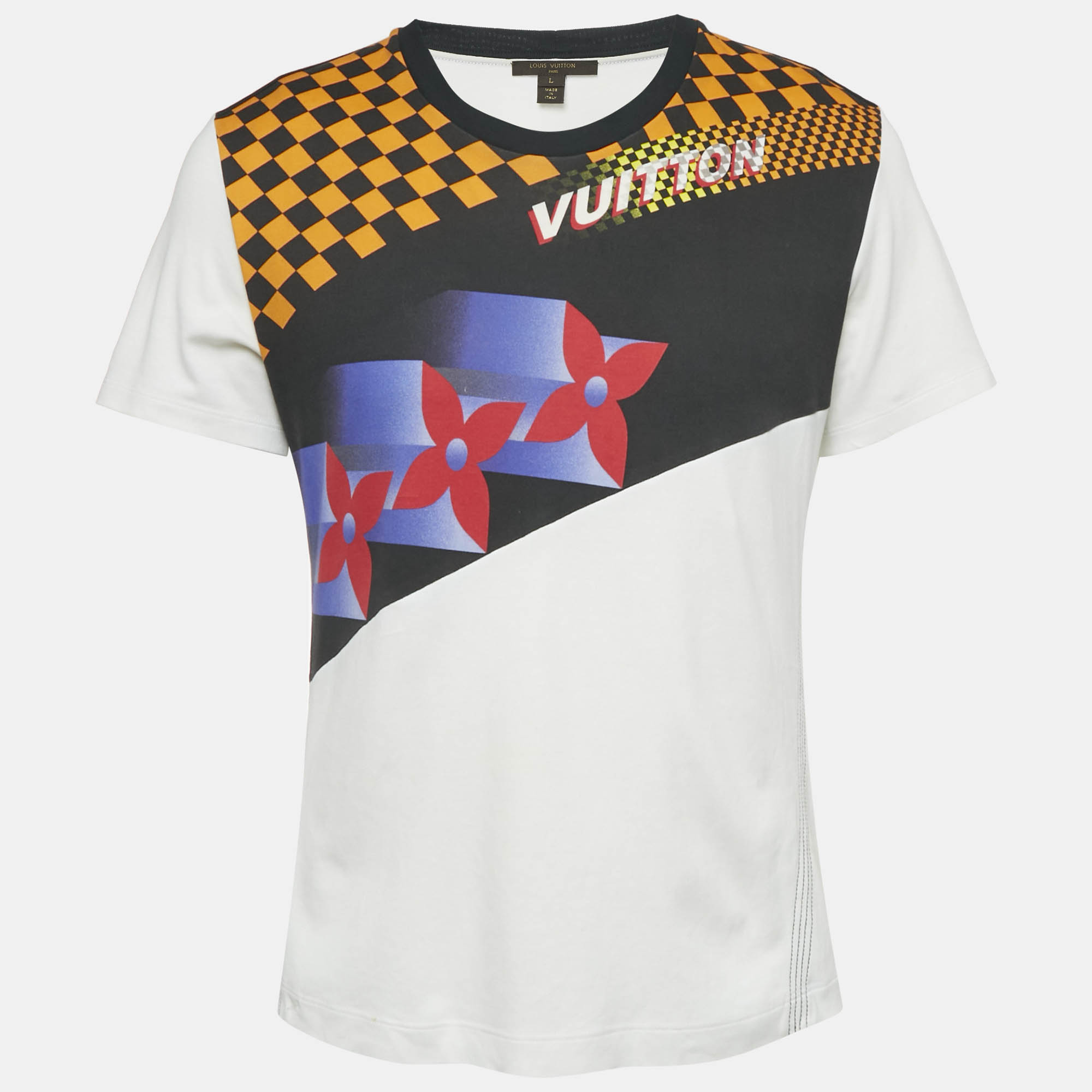

Louis Vuitton White Monogram Race Print Cotton Crewneck T-Shirt L