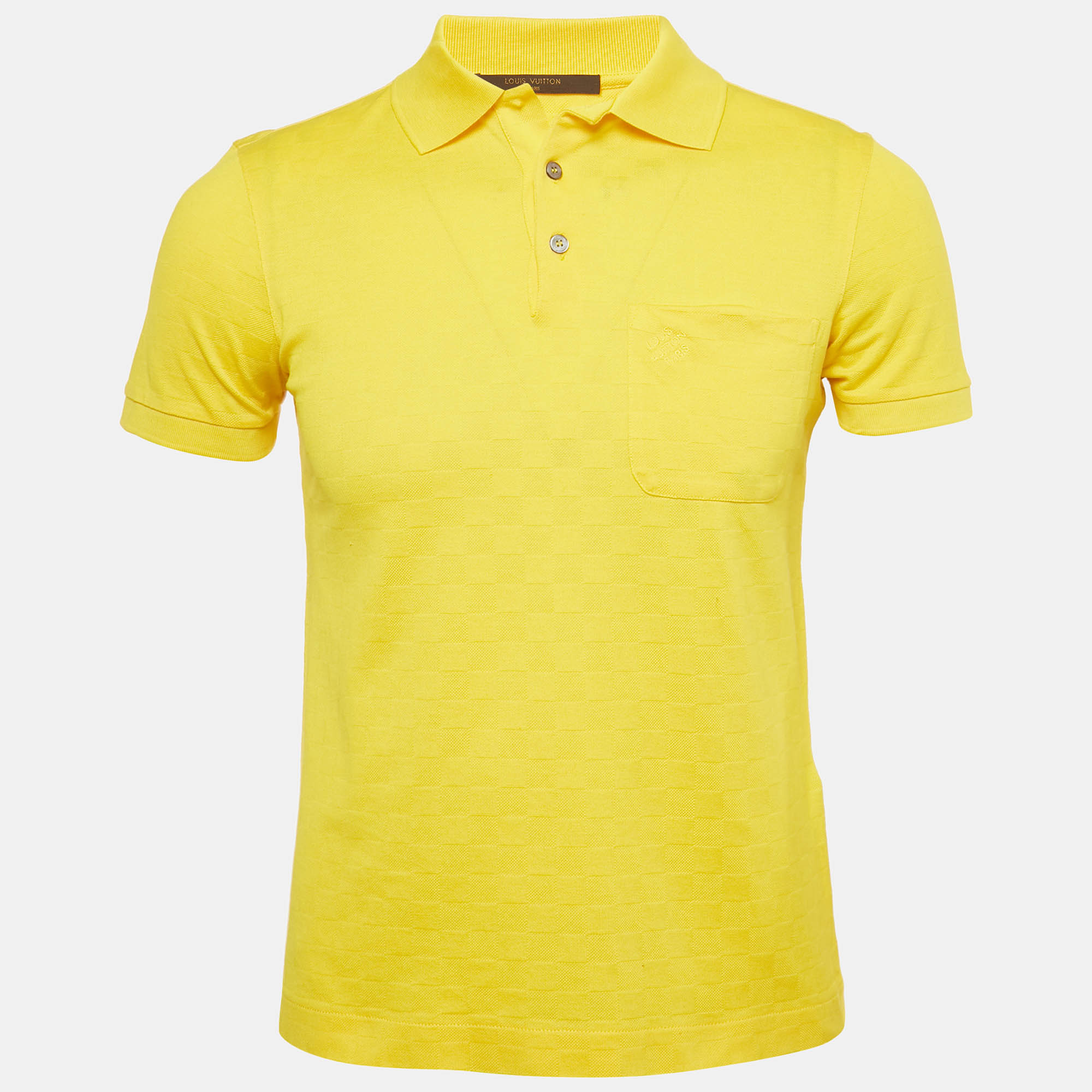 Louis Vuitton Yellow Damier Jacquard Knit Polo T-Shirt XS