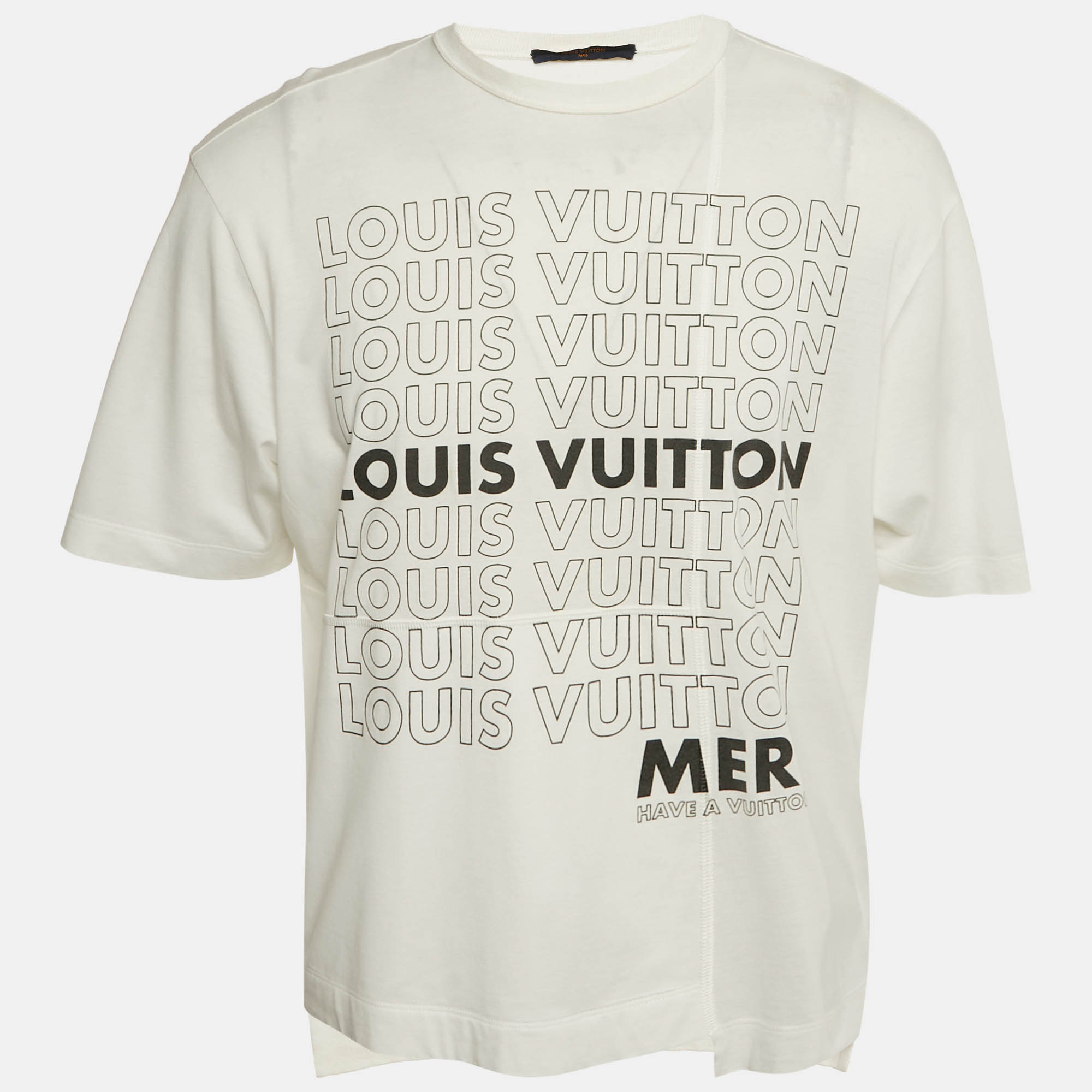 

Louis Vuitton White Logo Print Jersey Crewneck T-Shirt XS, Blue