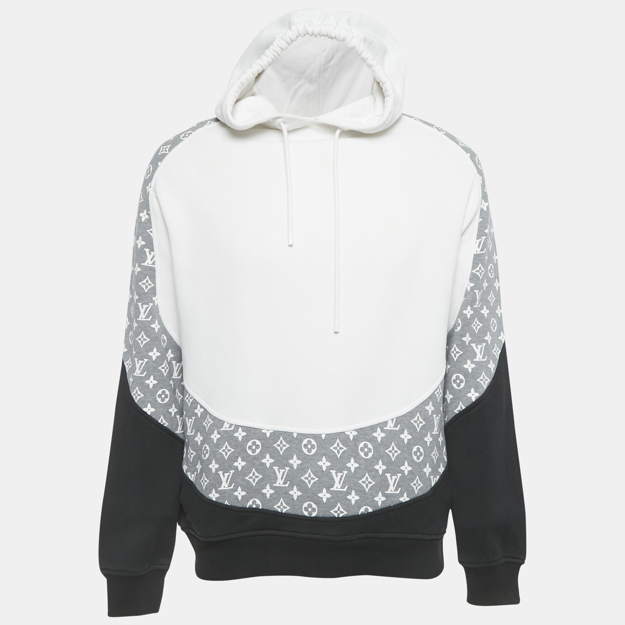 Pre-owned Louis Vuitton Monochrome Monogram Cotton Hoodie L In White