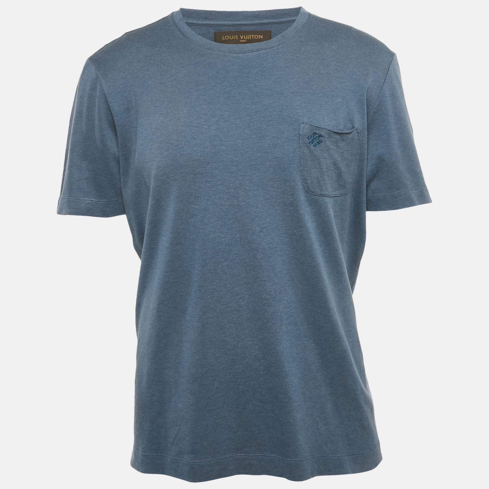 Pre-owned Louis Vuitton Blue Damier Pocket Jersey T-shirt L