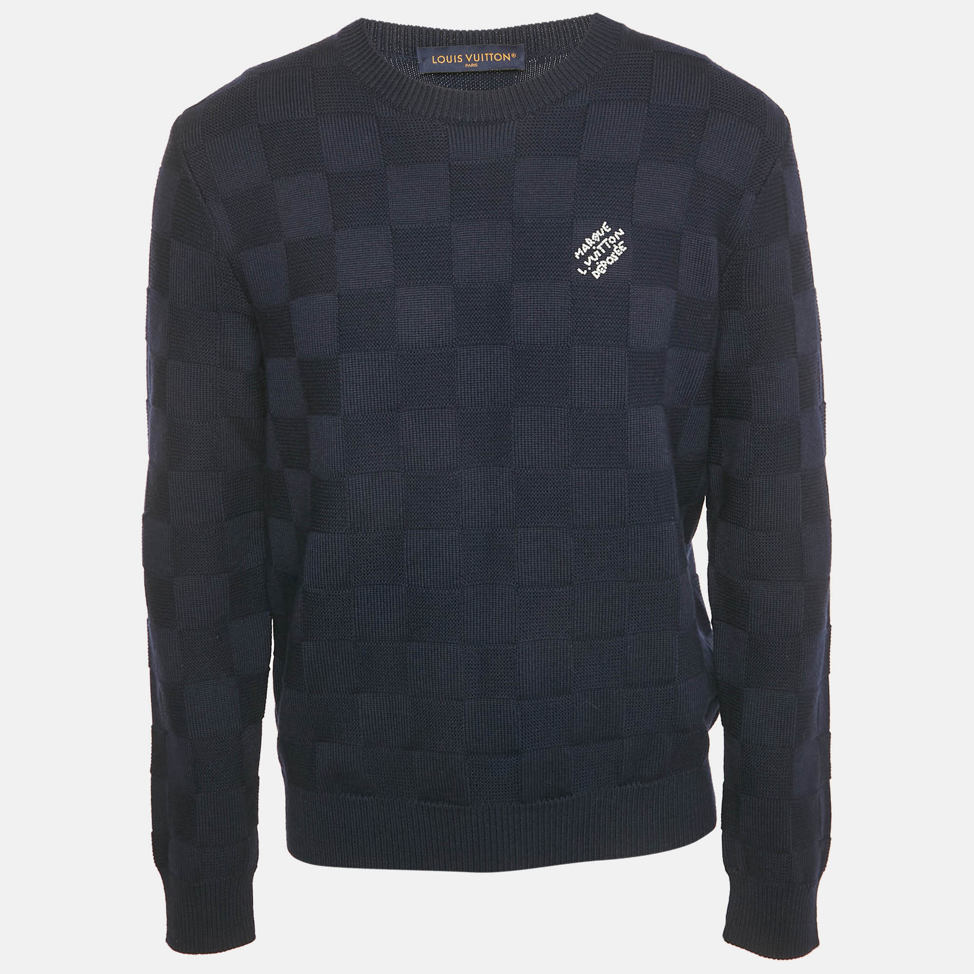 

Louis Vuitton Blue Damier Wool Knit Marque L'Vuitton Sweater M, Navy blue