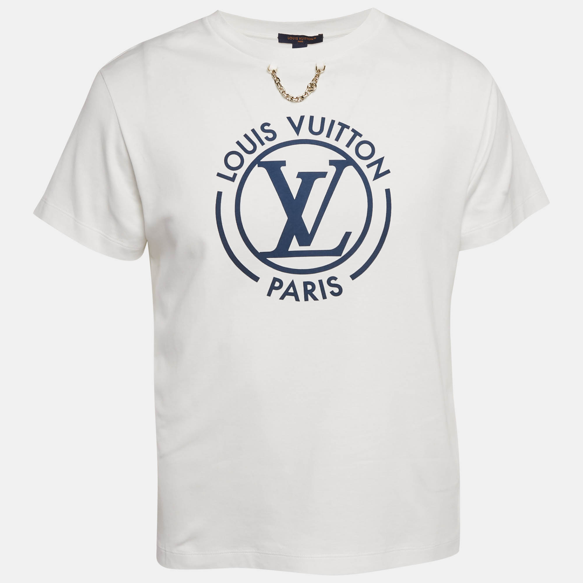 

Louis Vuitton White Logo Print Cotton Crewneck T-Shirt L
