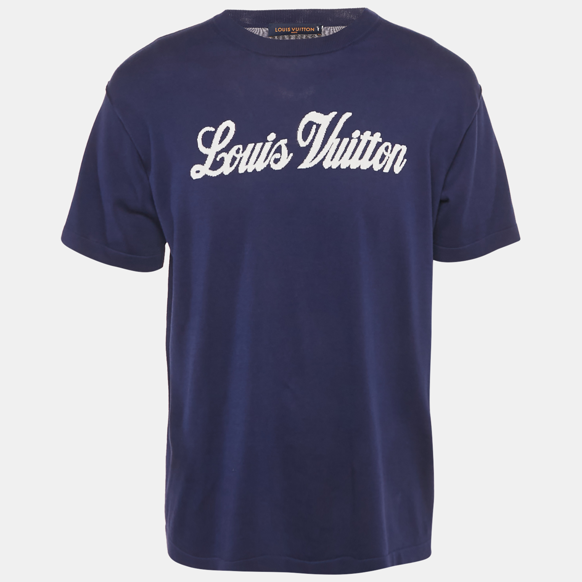 Louis Vuitton Navy Blue Knit Logo Embroidered T-Shirt XL