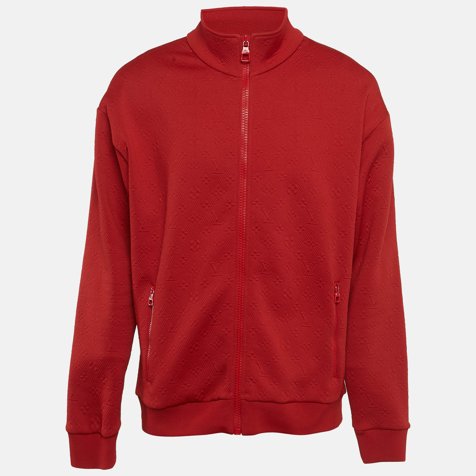 Pre-owned Louis Vuitton Red Monogram Jersey Track Jacket Xxl