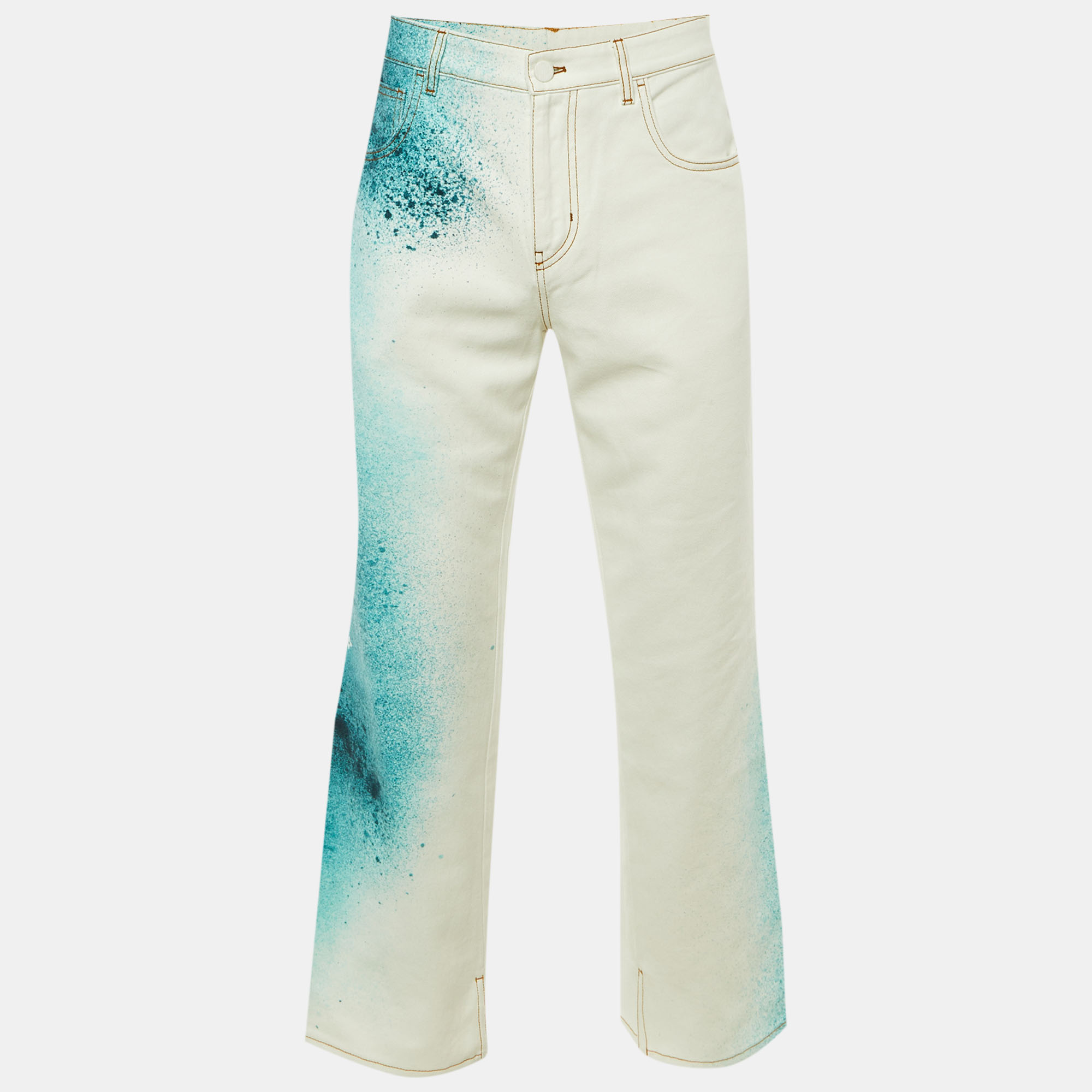Louis Vuitton White Monogram Spray Denim Straight Fit Jeans S/Waist 31""
