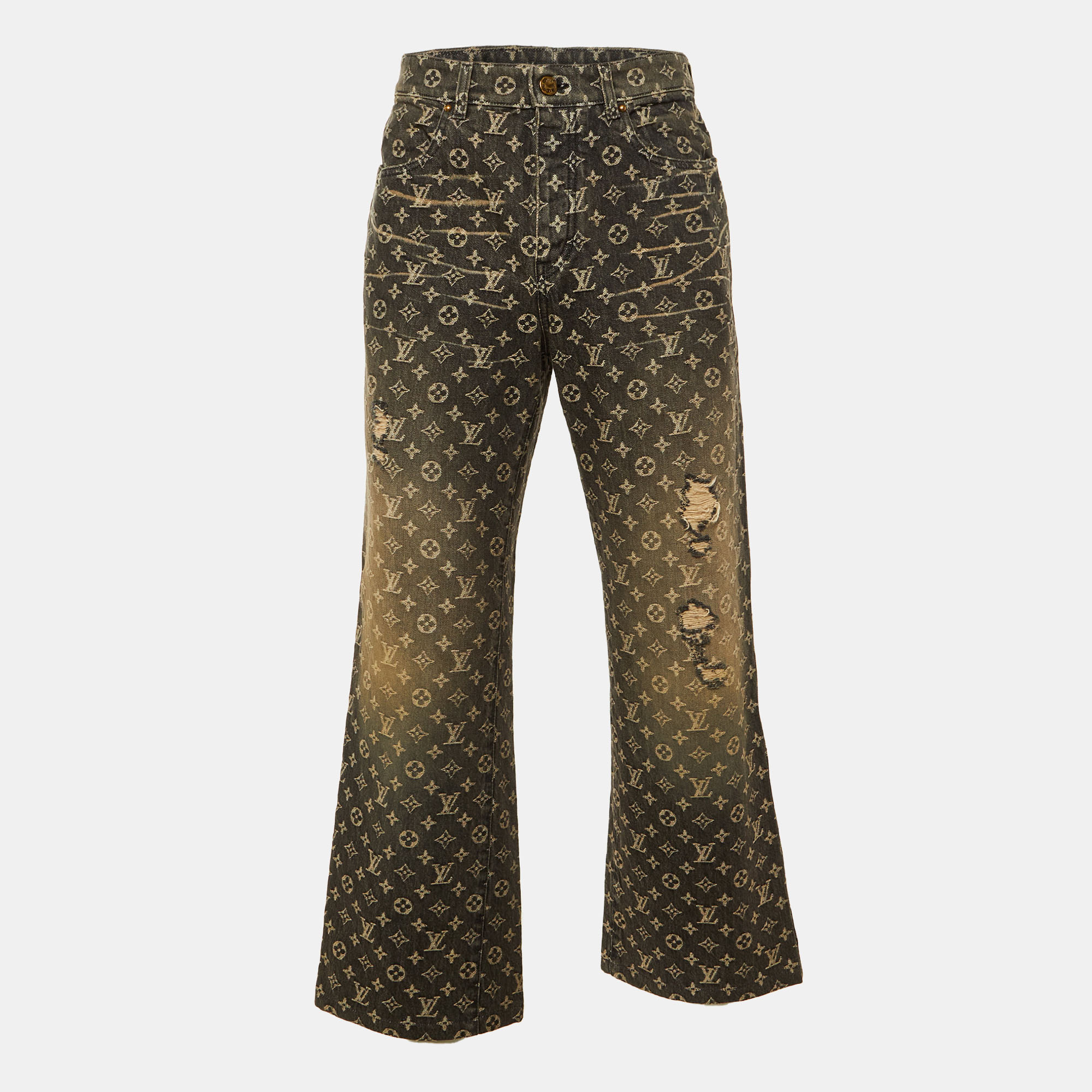 

Louis Vuitton Grey Monogram Jacquard Denim Wide Leg Jeans S/Waist 30"
