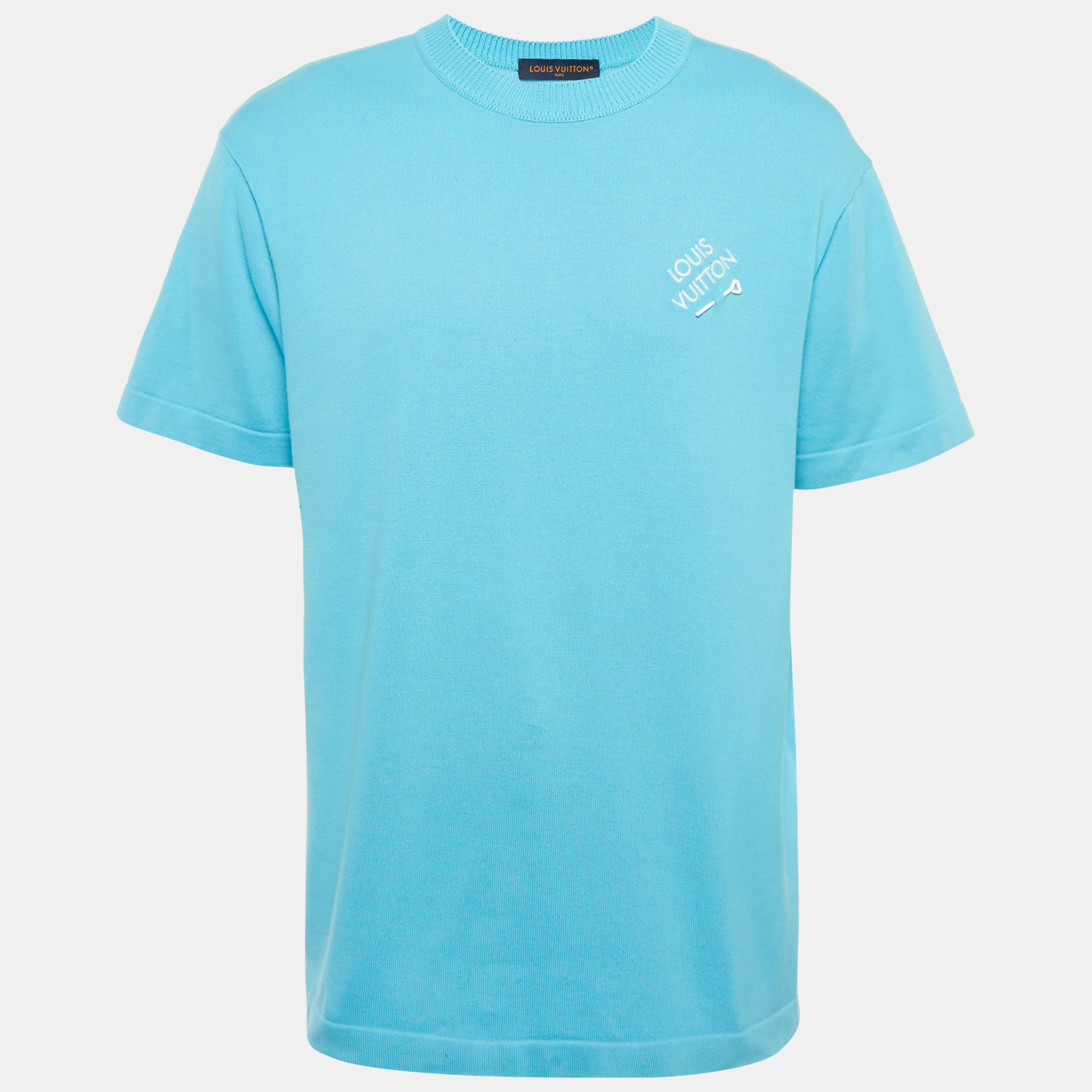 

Louis Vuitton Blue Pin Logo Embroidered Cotton T-Shirt M