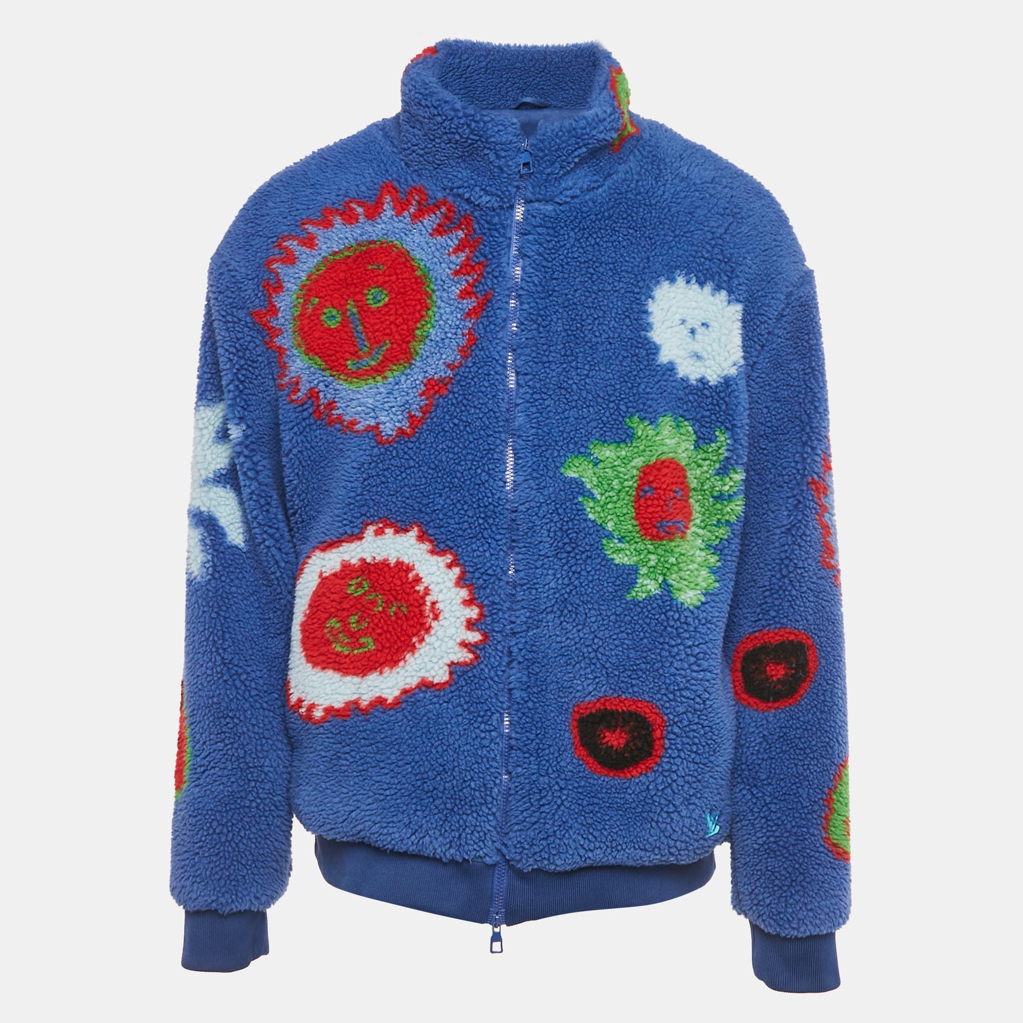 Pre-owned Louis Vuitton Blue Printed Fleece Zip-up Jacket Xl
