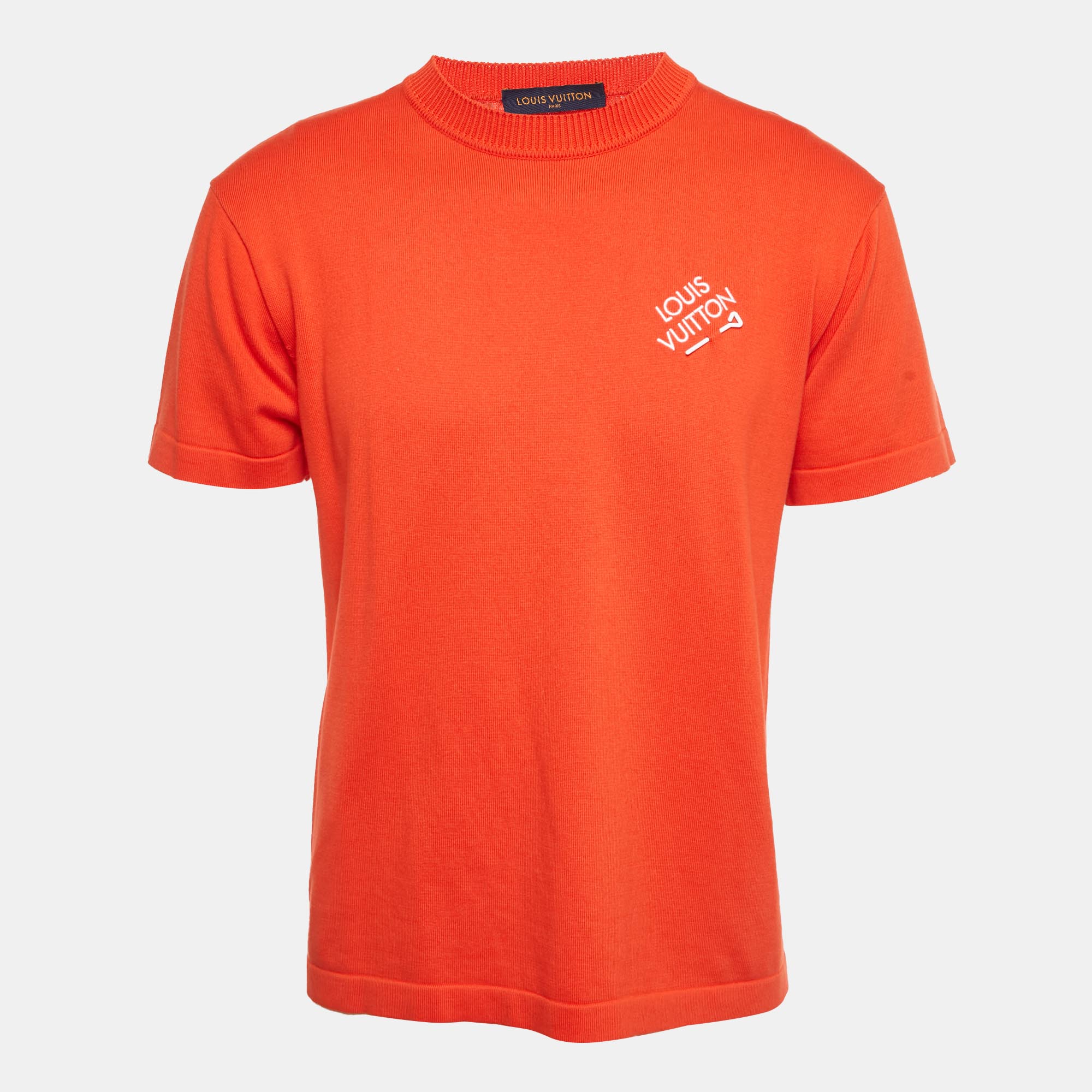 

Louis Vuitton Red Pin Logo Embroidered Cotton T-Shirt XS