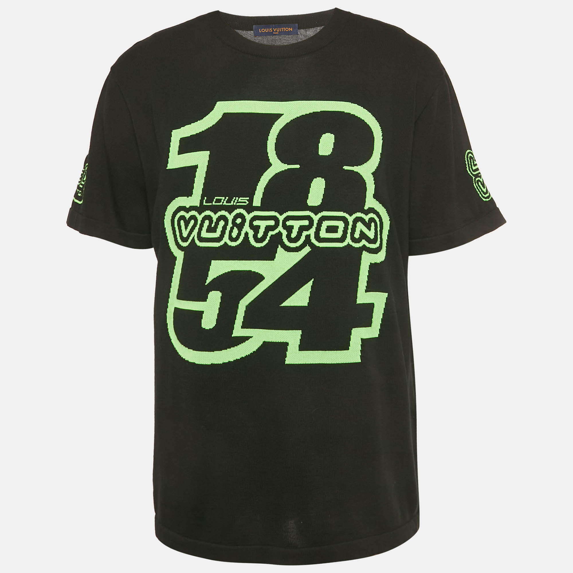 

Louis Vuitton Black/Neon Green Intarsia Cotton 22AW T-Shirt L