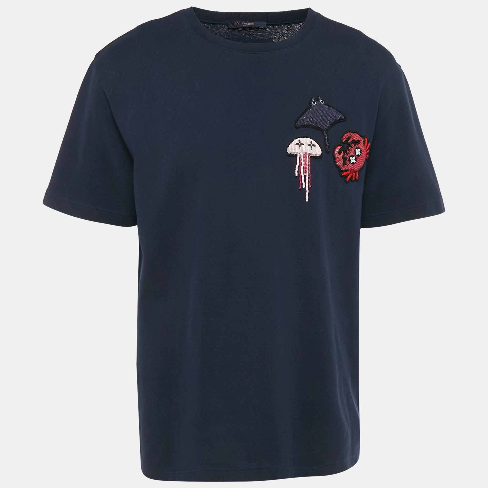 

Louis Vuitton Navy Blue Monogram Jersey Ocean Beaded T-Shirt L