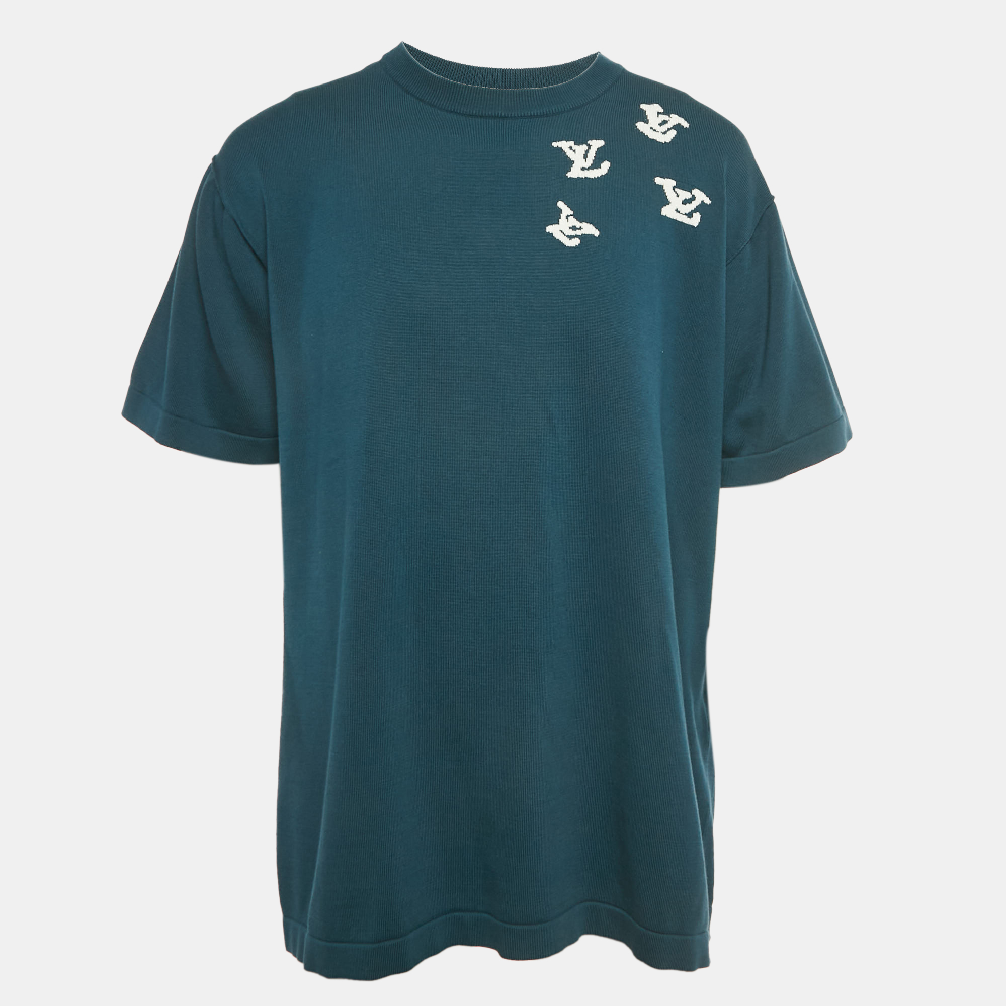 

Louis Vuitton Blue Intarsia Cotton Knit Crewneck T-Shirt XL