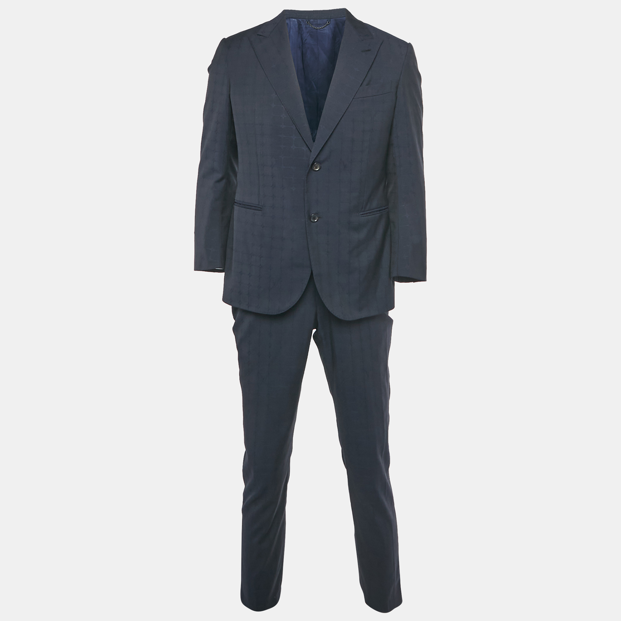 Click to view more detailed imagery on our partner's website Pre-owned Louis Vuitton Navy Blue Patterned Wool Pants Suit Set L