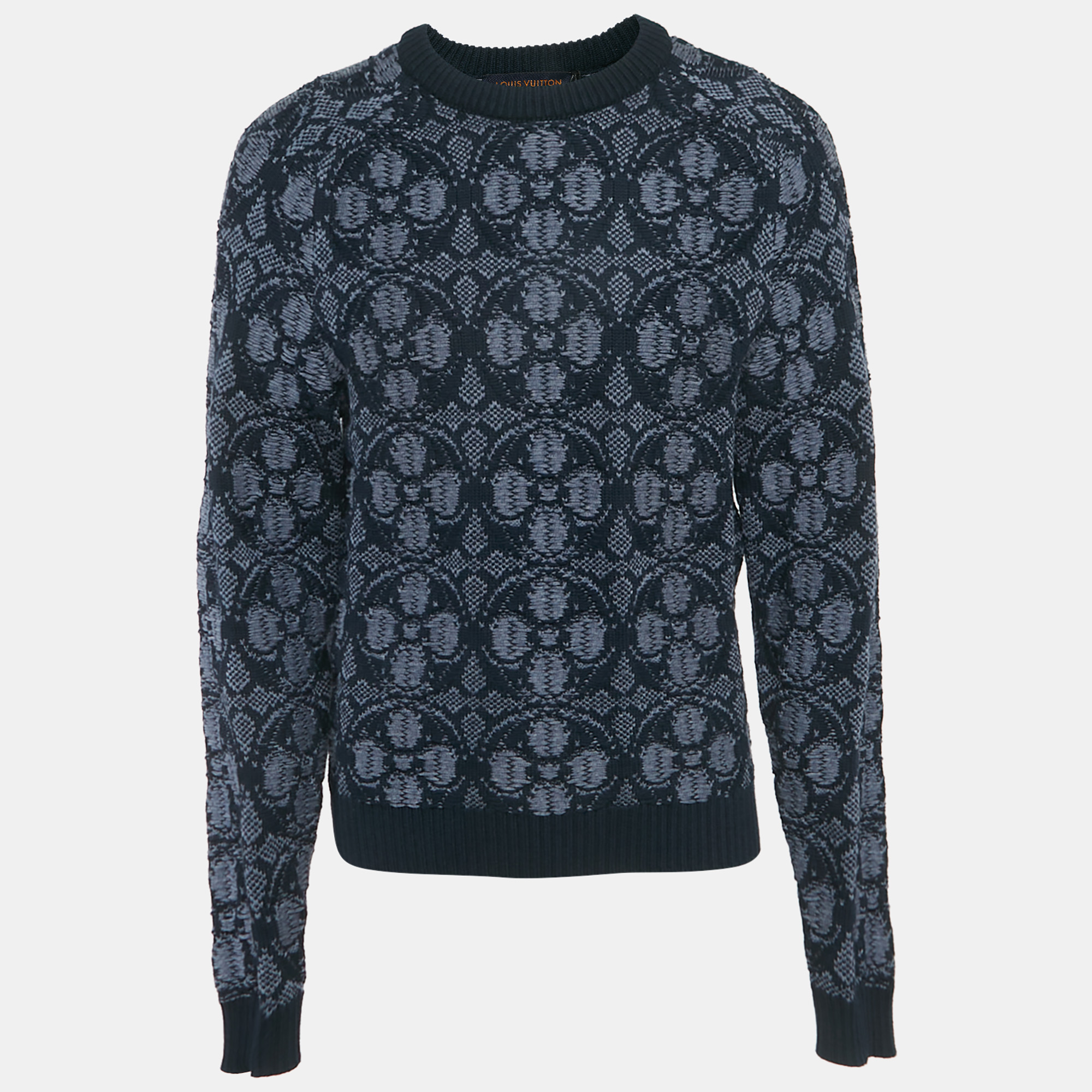 

Louis Vuitton Navy Blue Wool Blend Flower Monogram Pullover L